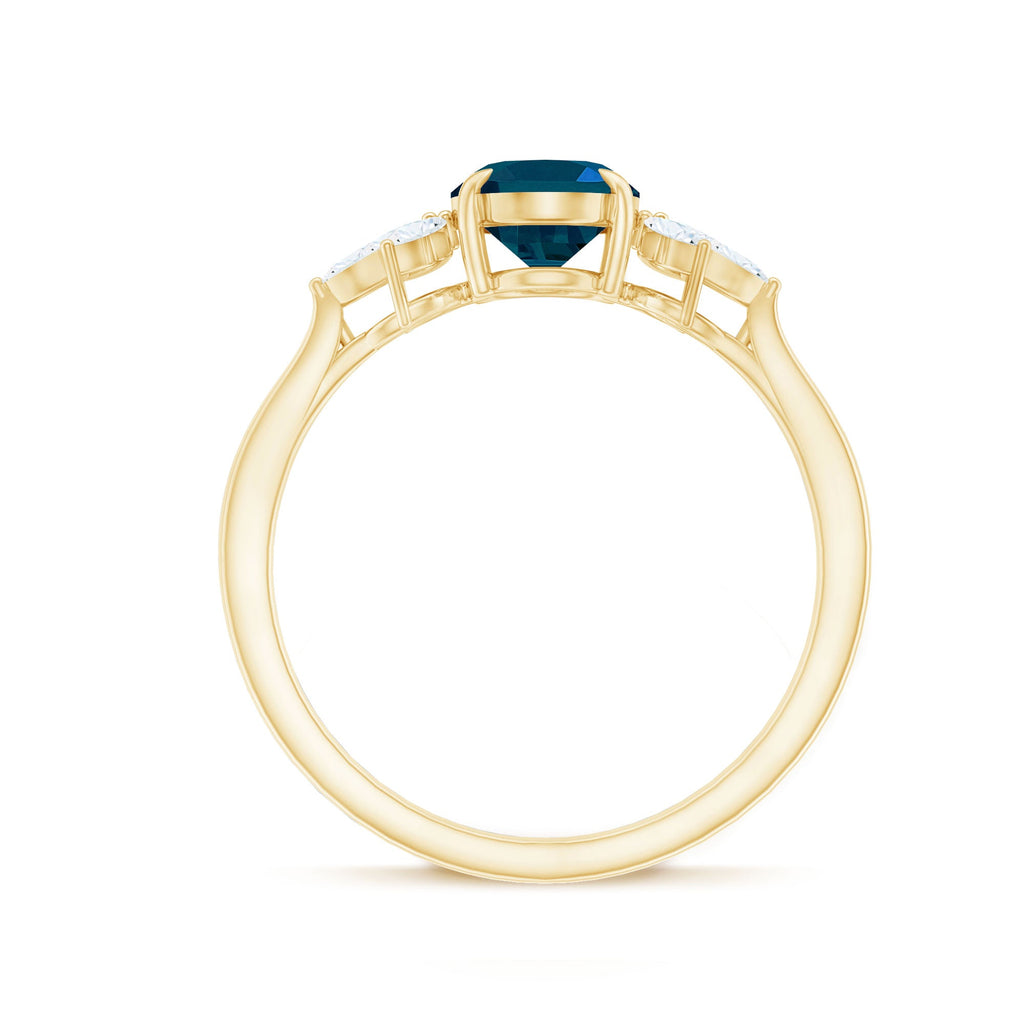 Oval Cut London Blue Topaz Engagement Ring with Diamond Trio