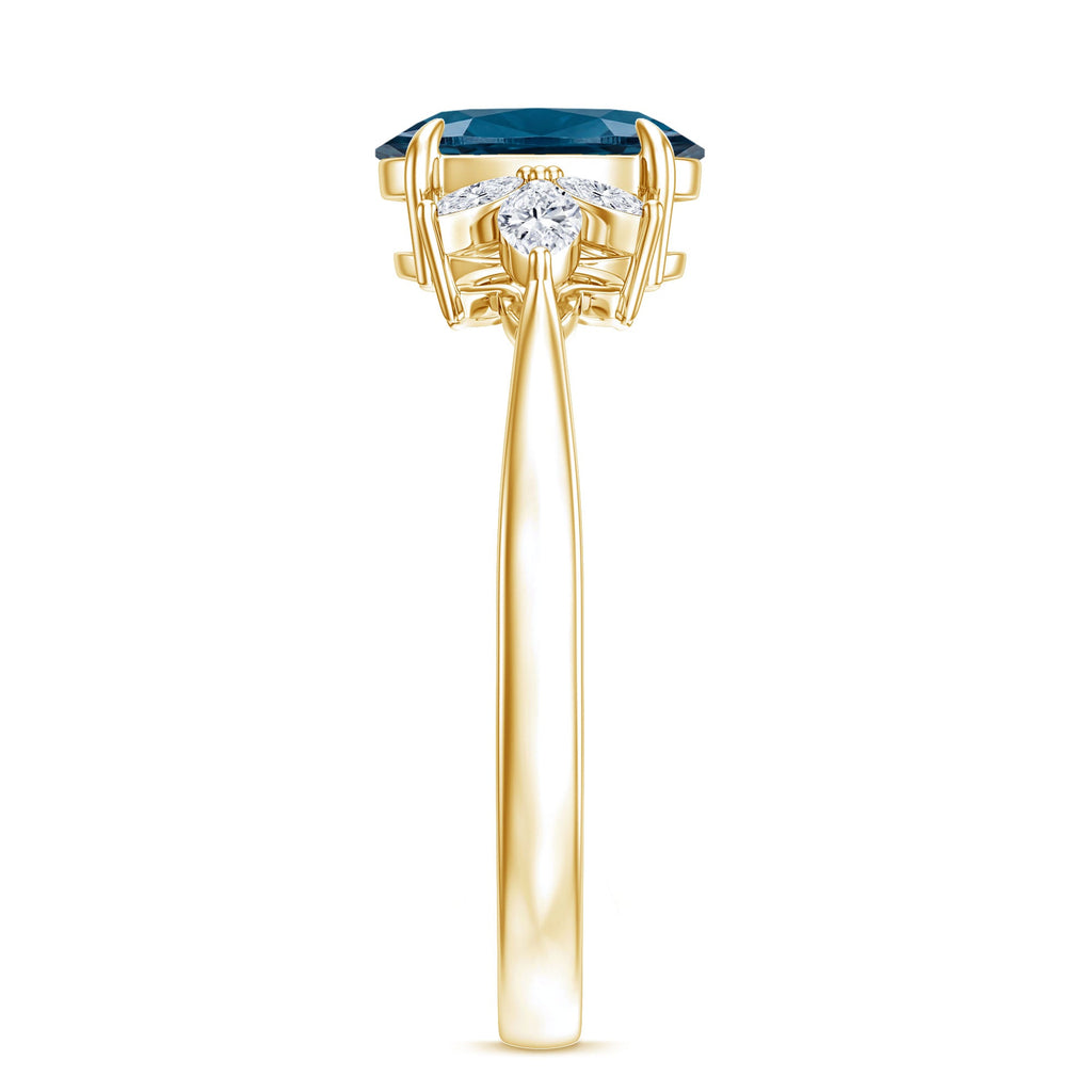 Oval Cut London Blue Topaz Engagement Ring with Diamond Trio