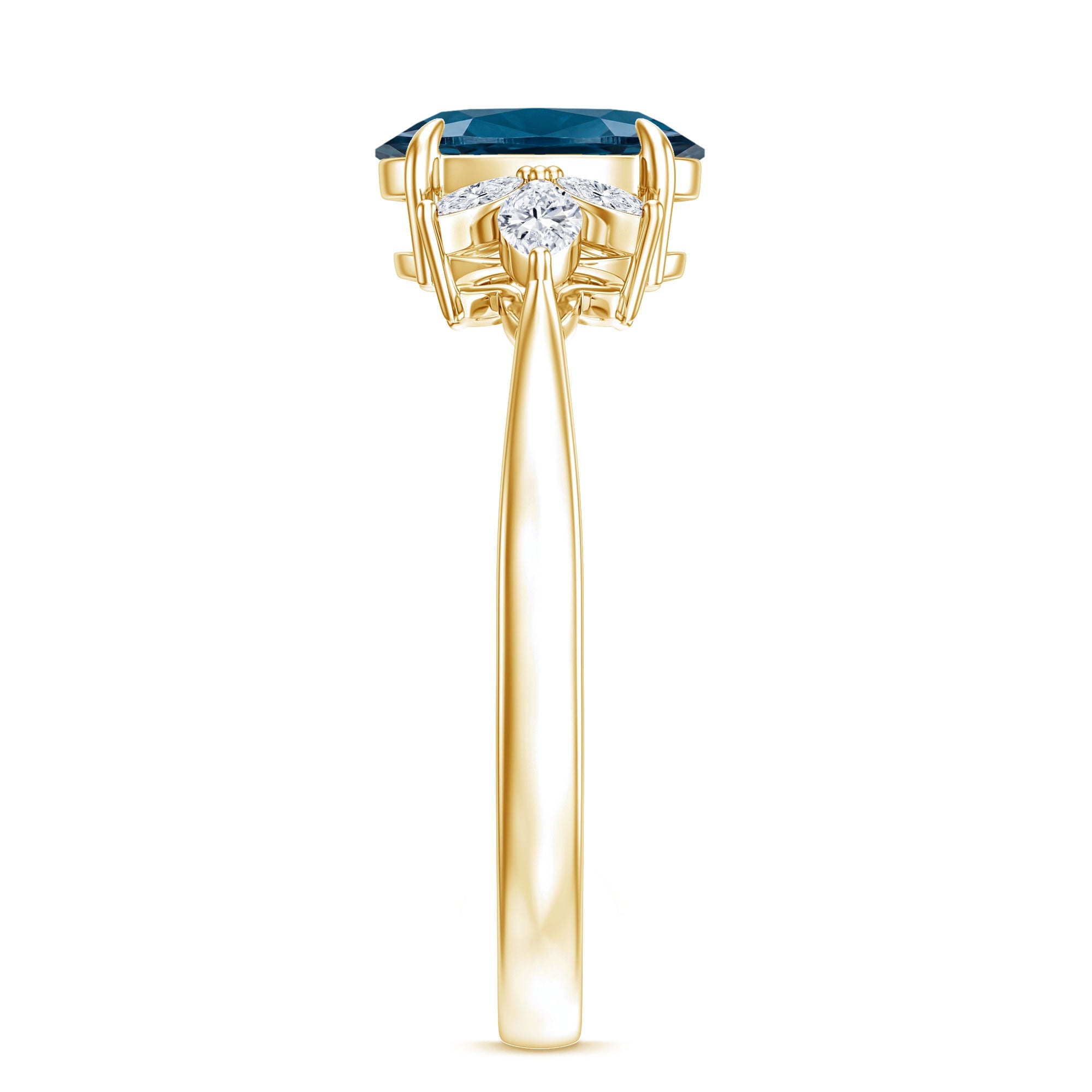 Oval Cut London Blue Topaz Engagement Ring with Diamond Trio