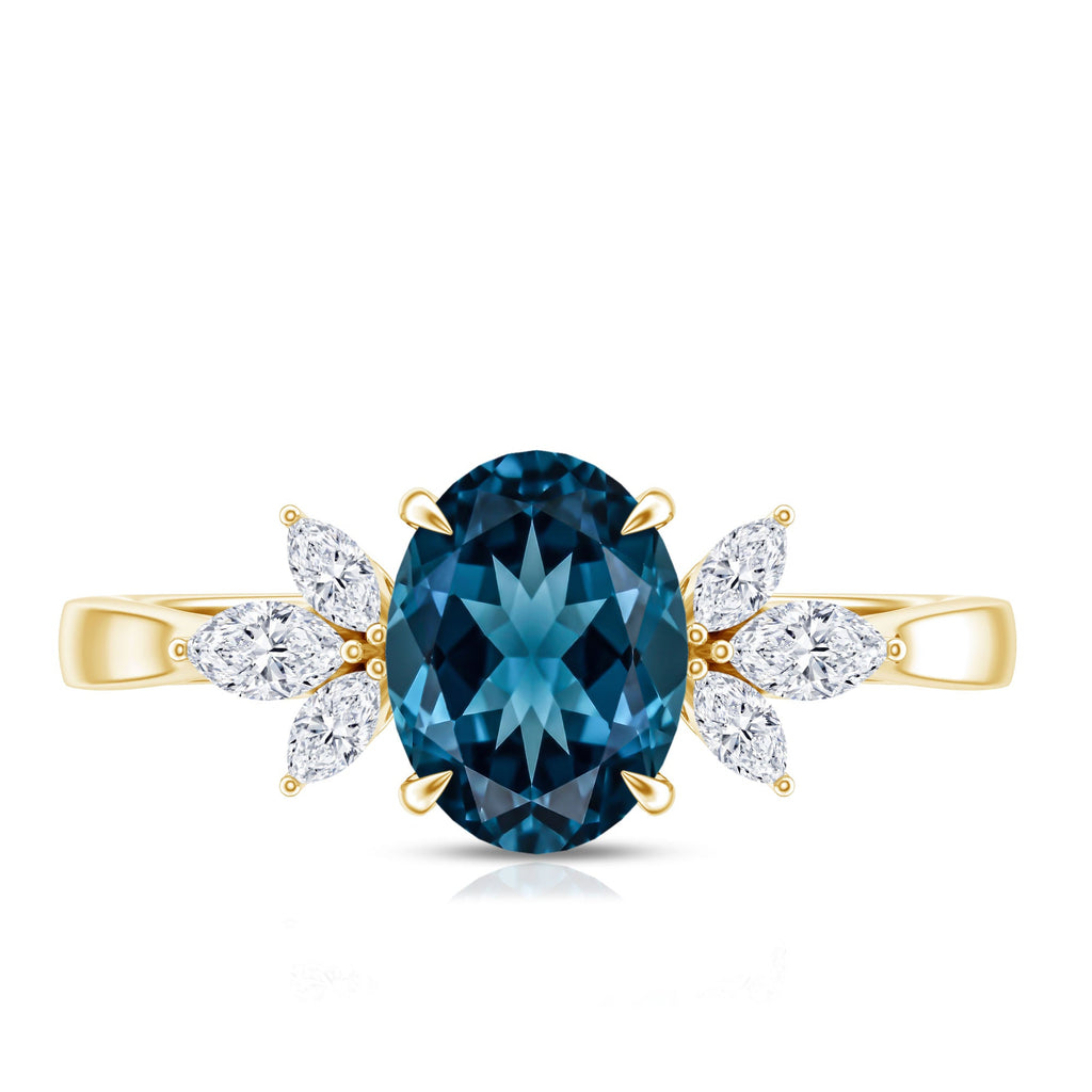 Oval Cut London Blue Topaz Engagement Ring with Diamond Trio