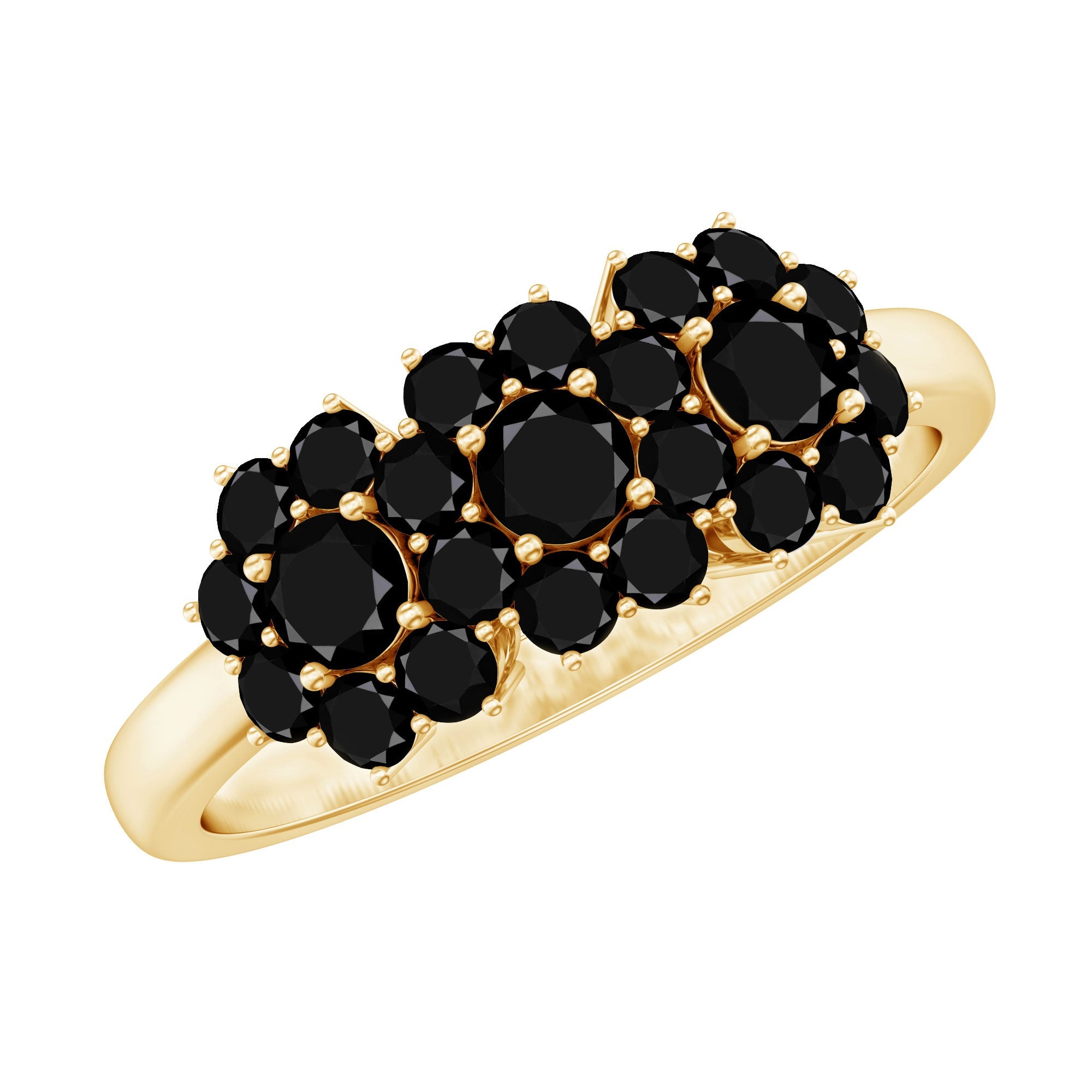 Certified Black Onyx Flower Engagement Ring