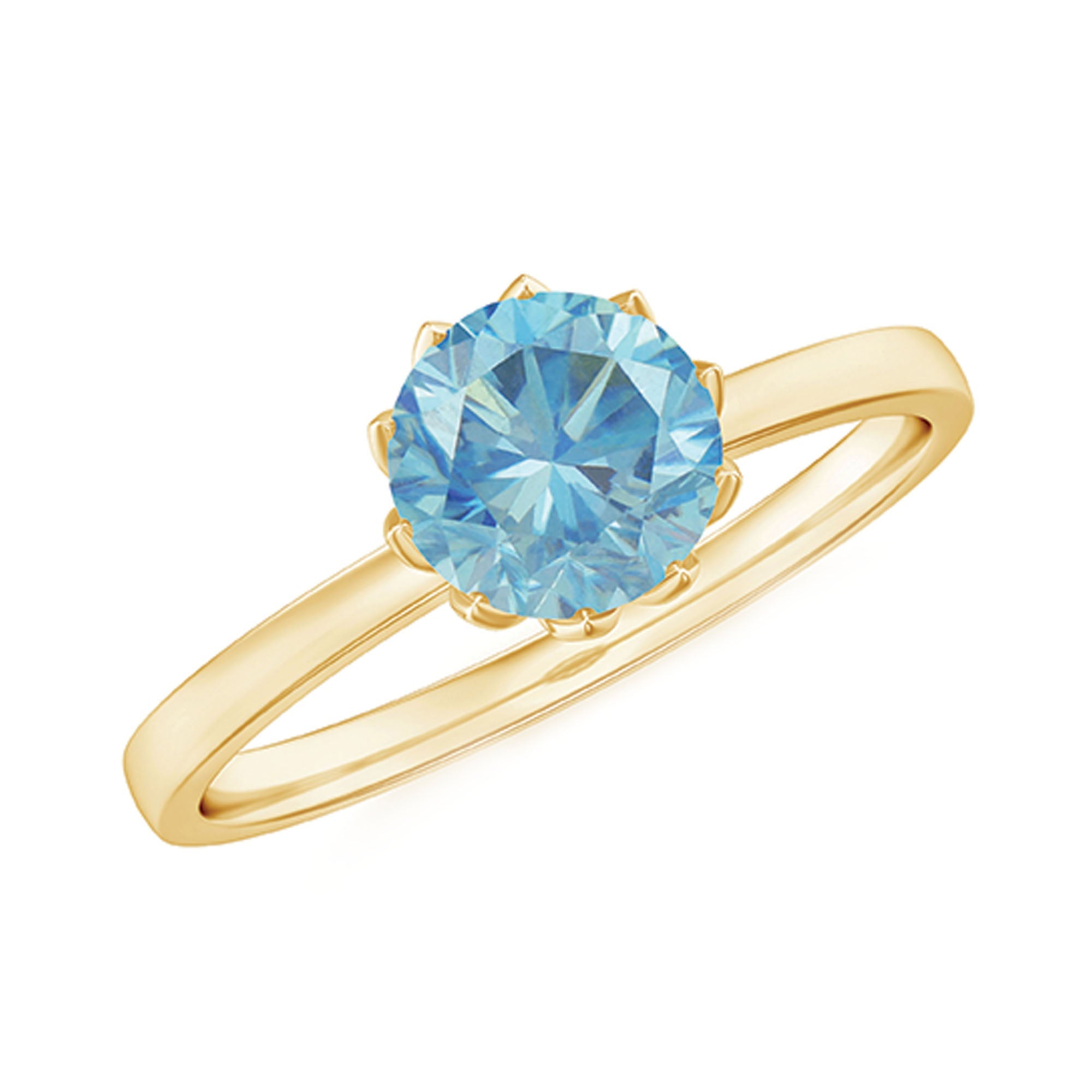 Aquamarine Engagement Ring – Solitaire Round Cut Blue Gemstone in Lotus Basket Setting