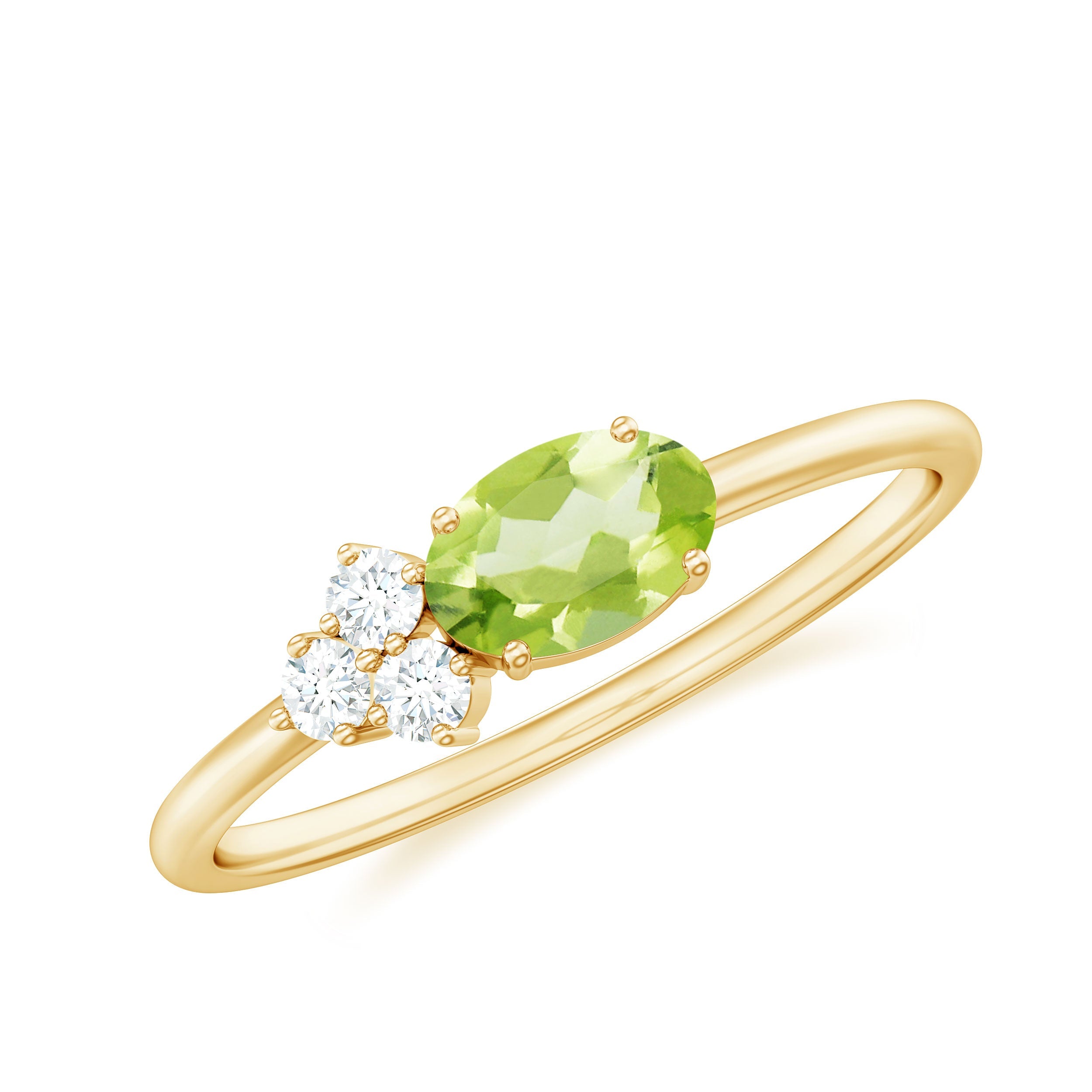 Peridot Engagement Ring - Oval AAA Quality Green Gemstone with Diamond Trio