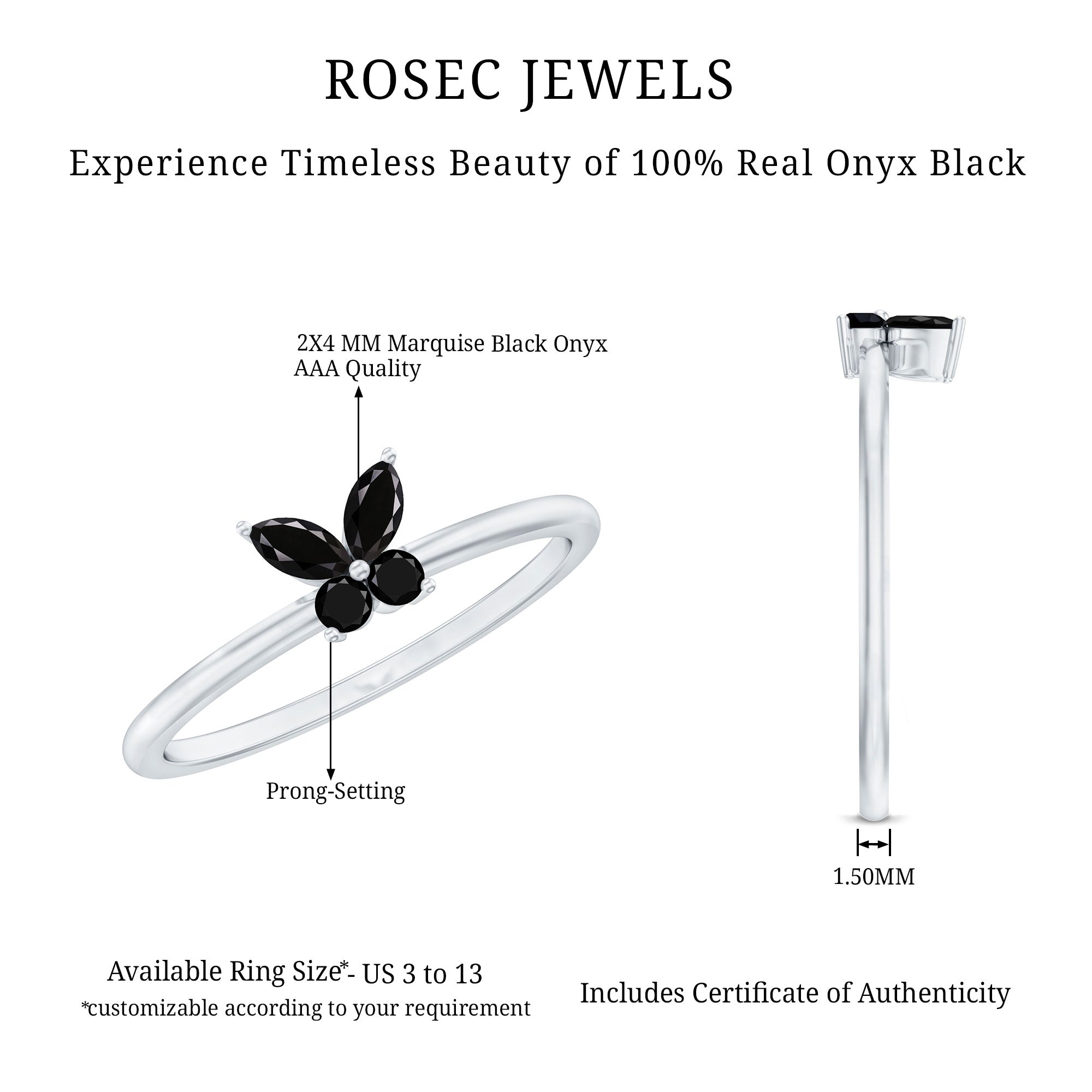 Genuine Black Onyx Butterfly Promise Ring
