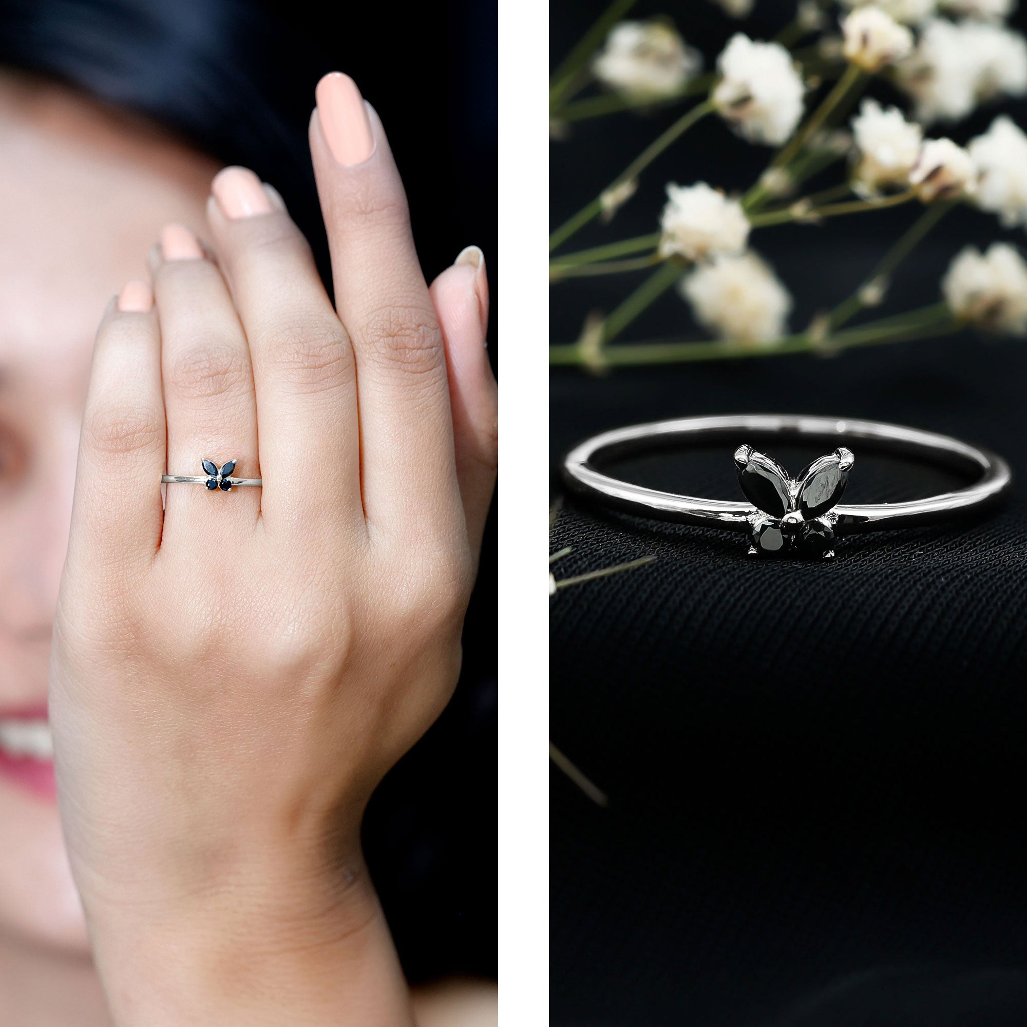 Genuine Black Onyx Butterfly Promise Ring