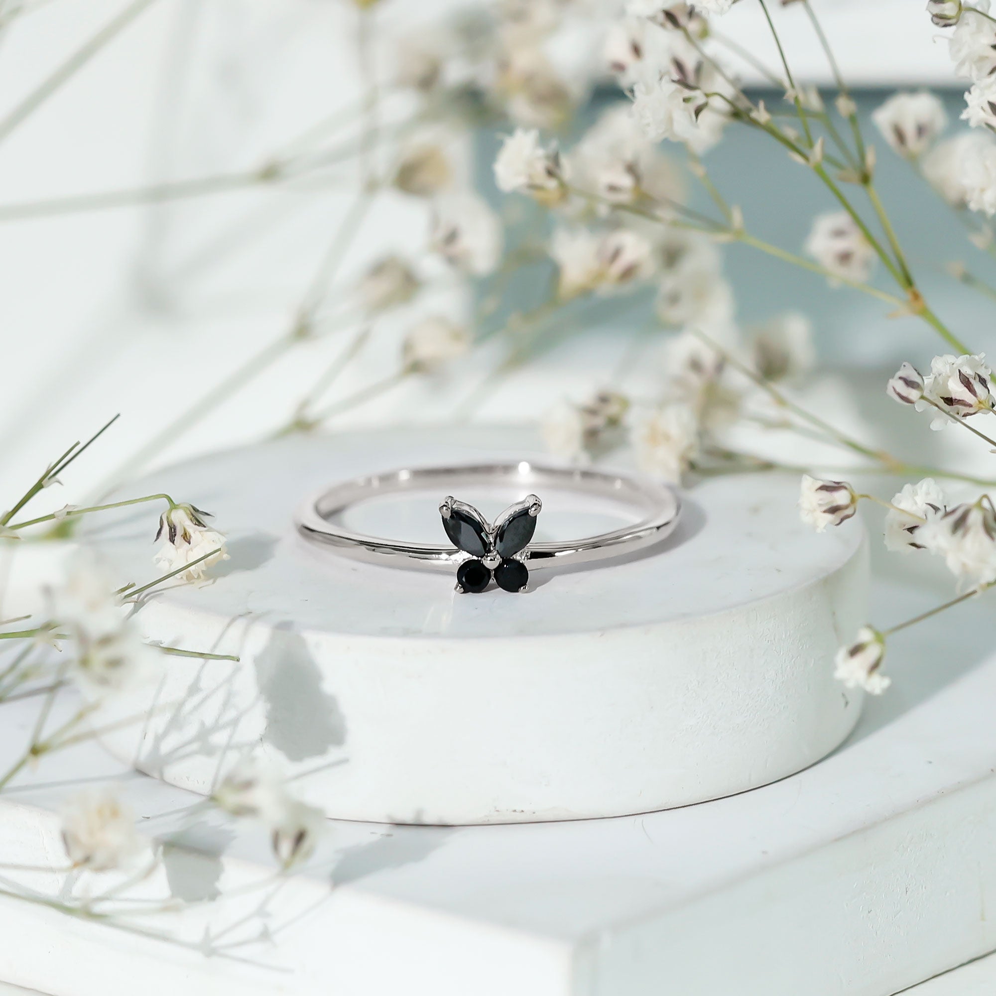 Genuine Black Onyx Butterfly Promise Ring