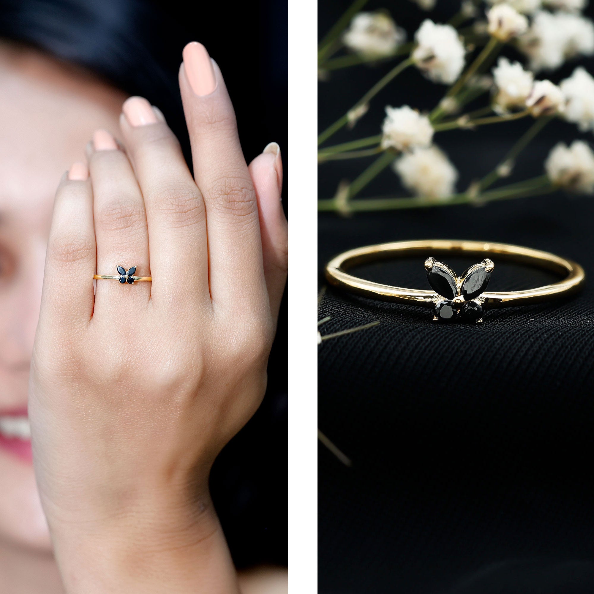 Genuine Black Onyx Butterfly Promise Ring