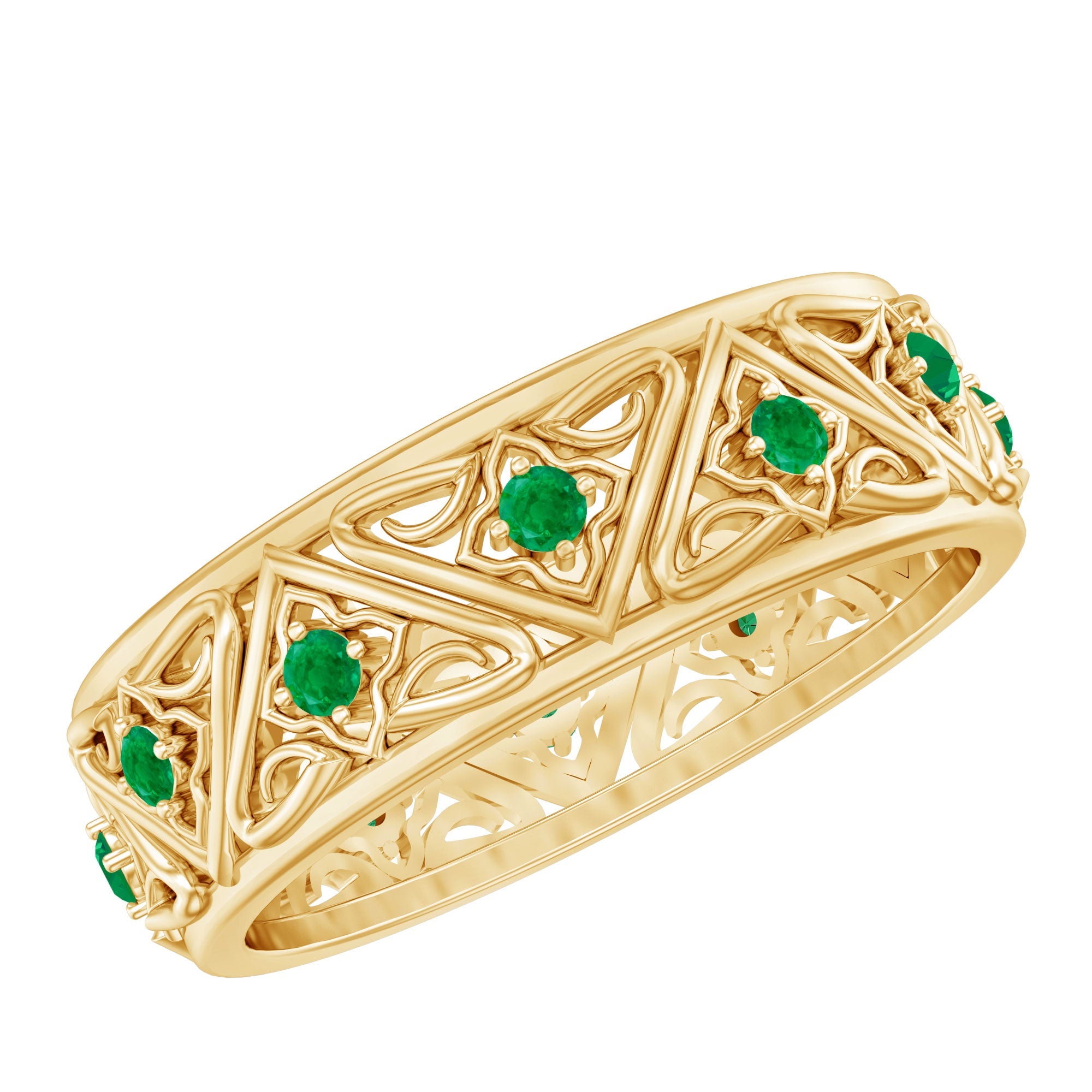 Emerald Wedding Band – Wide Vintage Inspired AAA Quality Real Emerald Ring