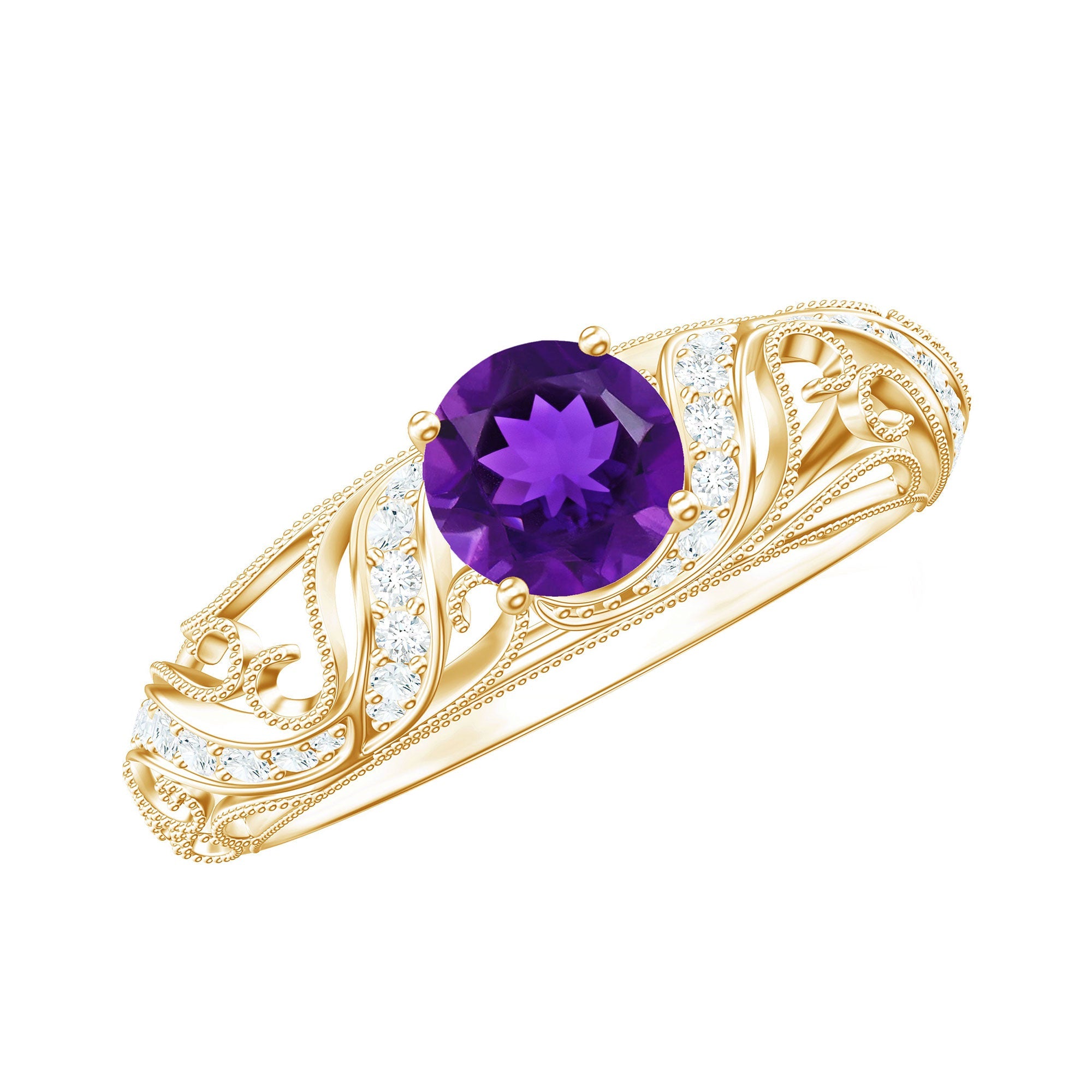 Amethyst Engagement Ring – Vintage 1.2 Carat Purple Gemstone With Diamond Accents