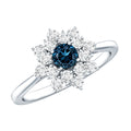Genuine Round Cut London Blue Topaz Flower Engagement Ring with Diamonds