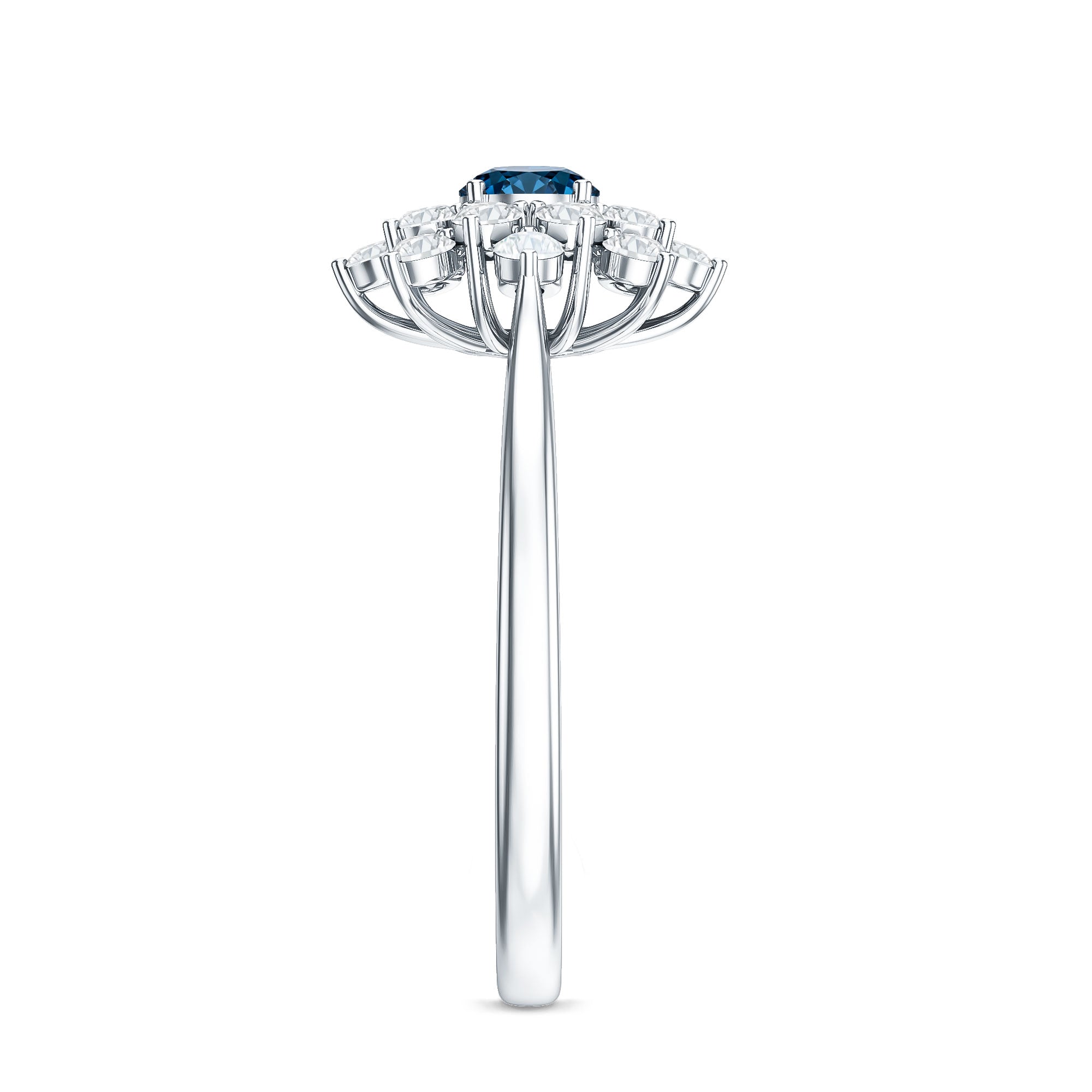 Genuine Round Cut London Blue Topaz Flower Engagement Ring with Diamonds