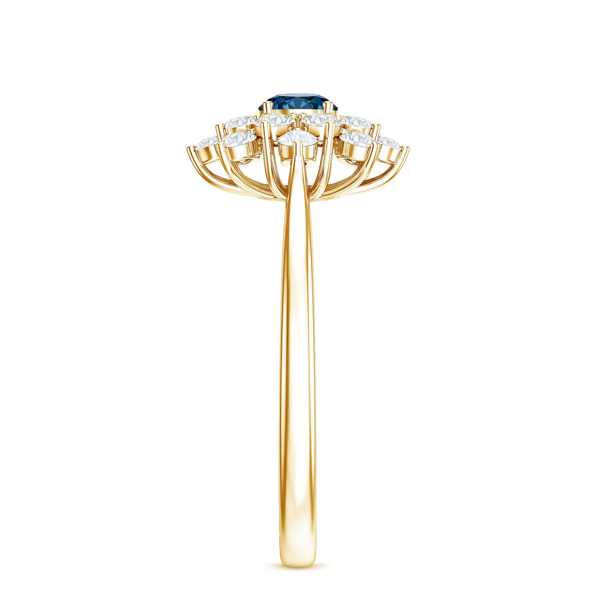 Genuine Round Cut London Blue Topaz Flower Engagement Ring with Diamonds