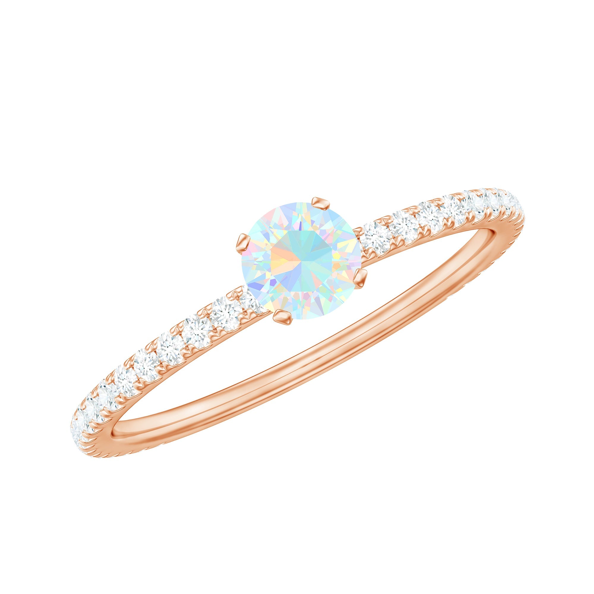 Genuine Ethiopian Opal Promise Ring with Diamond Side Stones