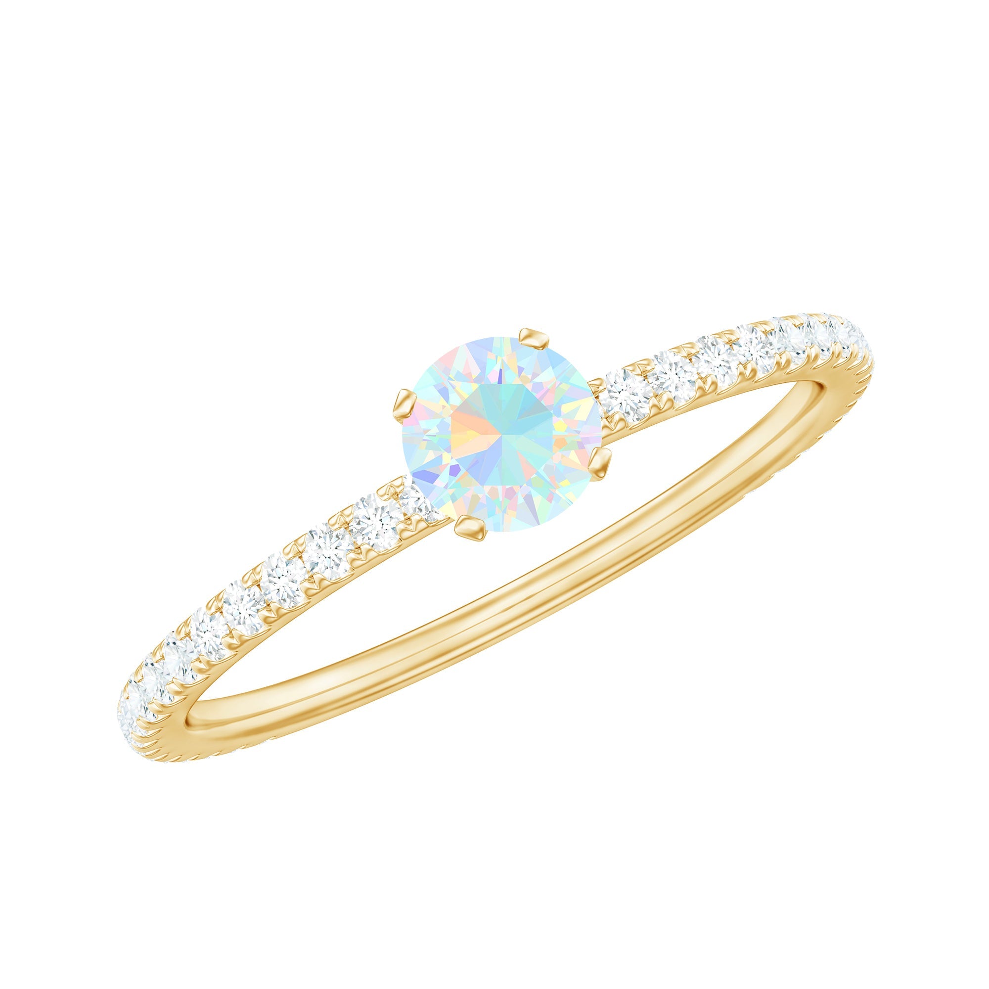 Genuine Ethiopian Opal Promise Ring with Diamond Side Stones