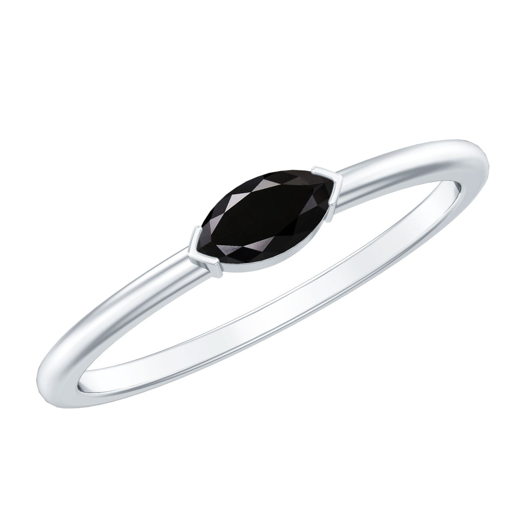 Marquise Shaped Black Onyx Solitaire Promise Ring for Her