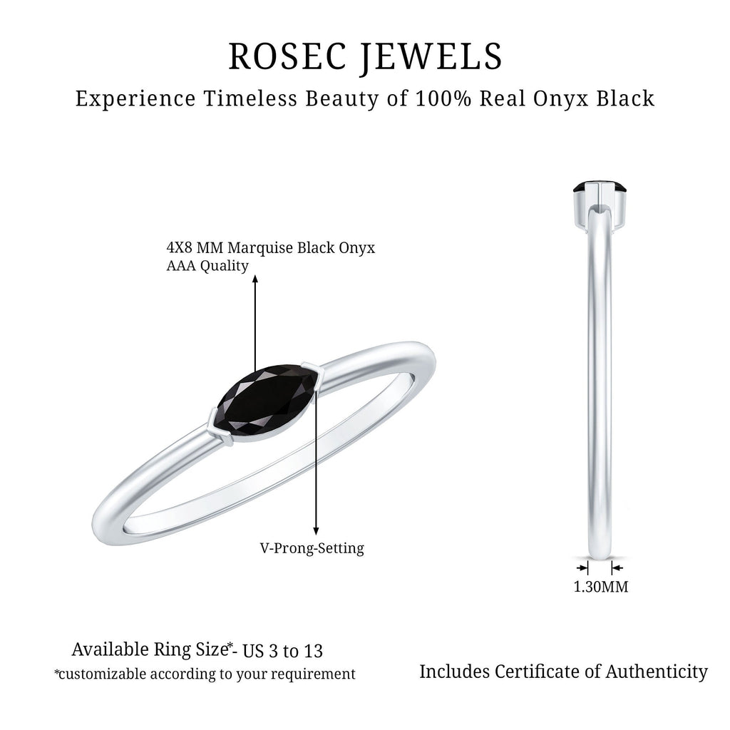 Marquise Shaped Black Onyx Solitaire Promise Ring for Her