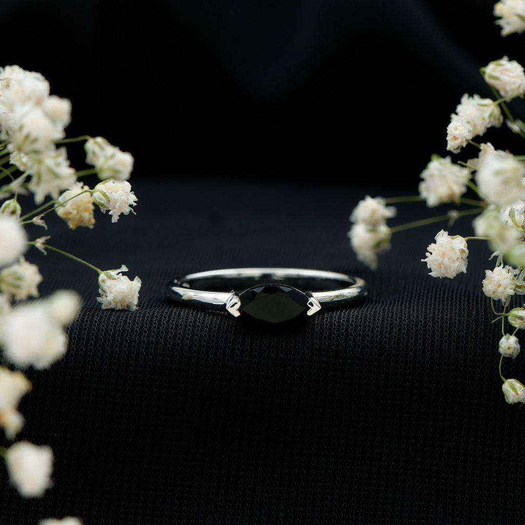 Marquise Shaped Black Onyx Solitaire Promise Ring for Her