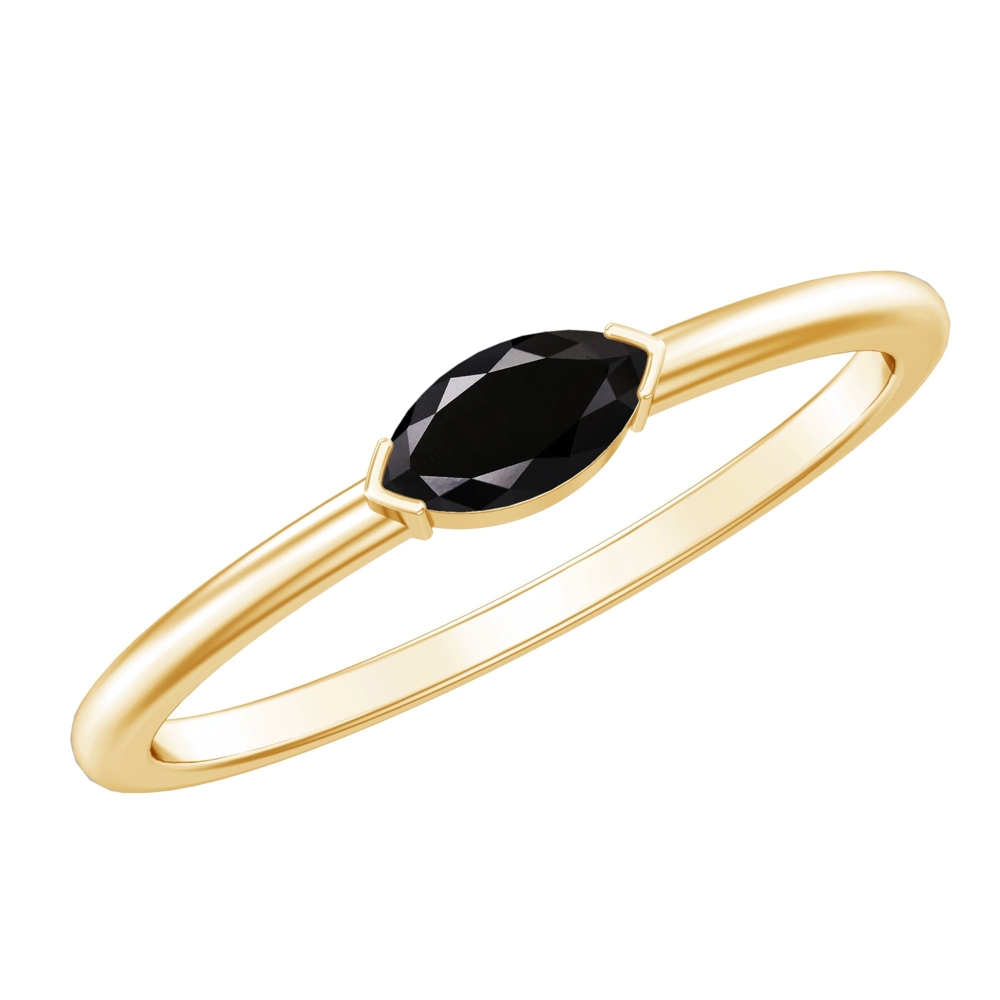 Marquise Shaped Black Onyx Solitaire Promise Ring for Her