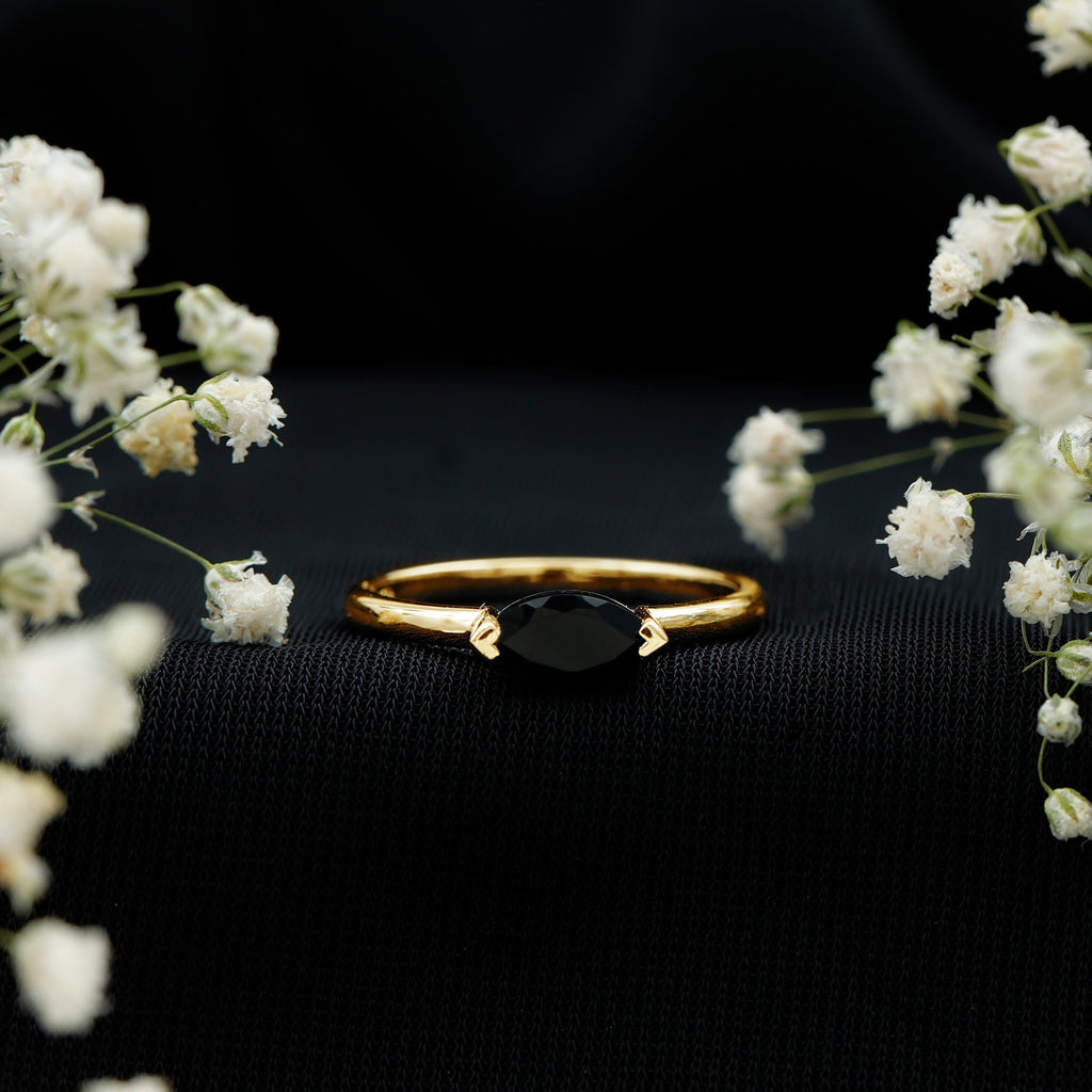 Marquise Shaped Black Onyx Solitaire Promise Ring for Her