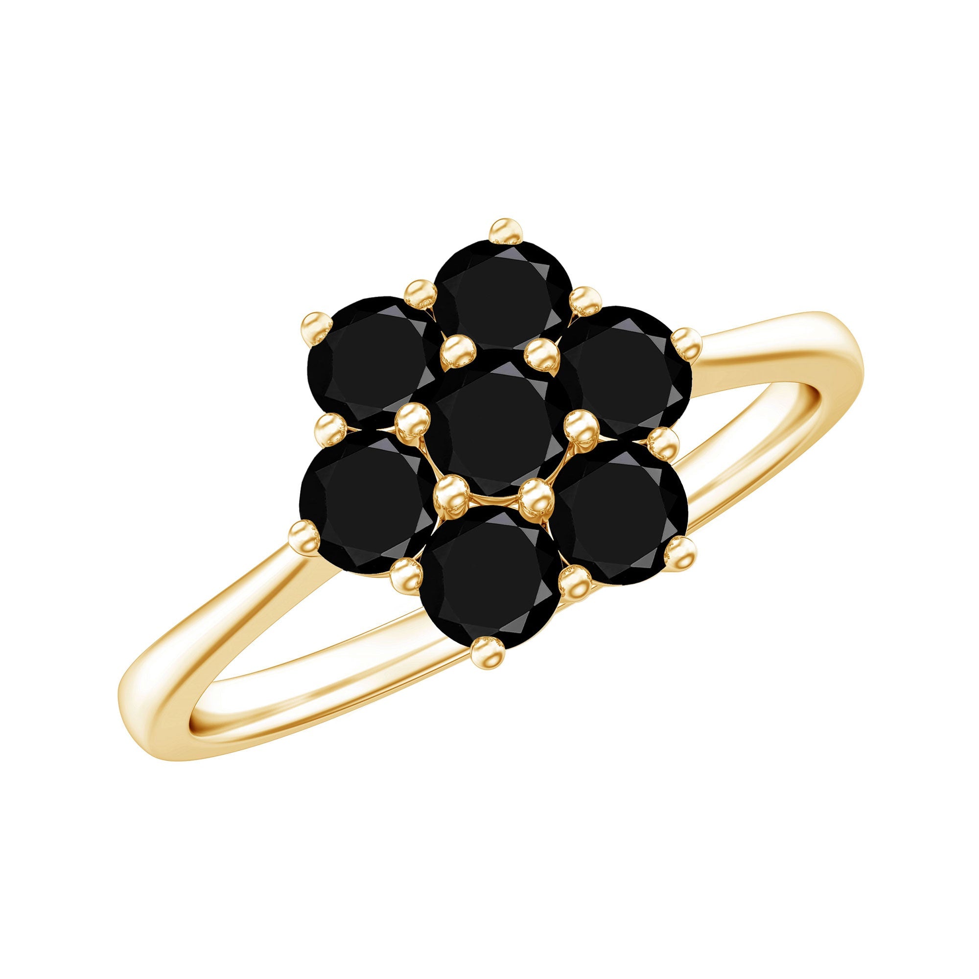 Natural Black Spinel Flower Engagement Ring with Certificate