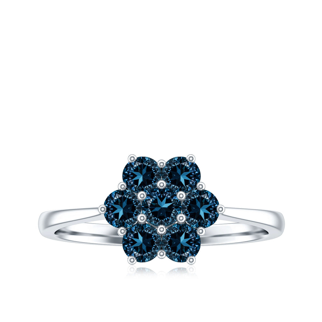 Genuine London Blue Topaz Flower Engagement Ring With Certificate
