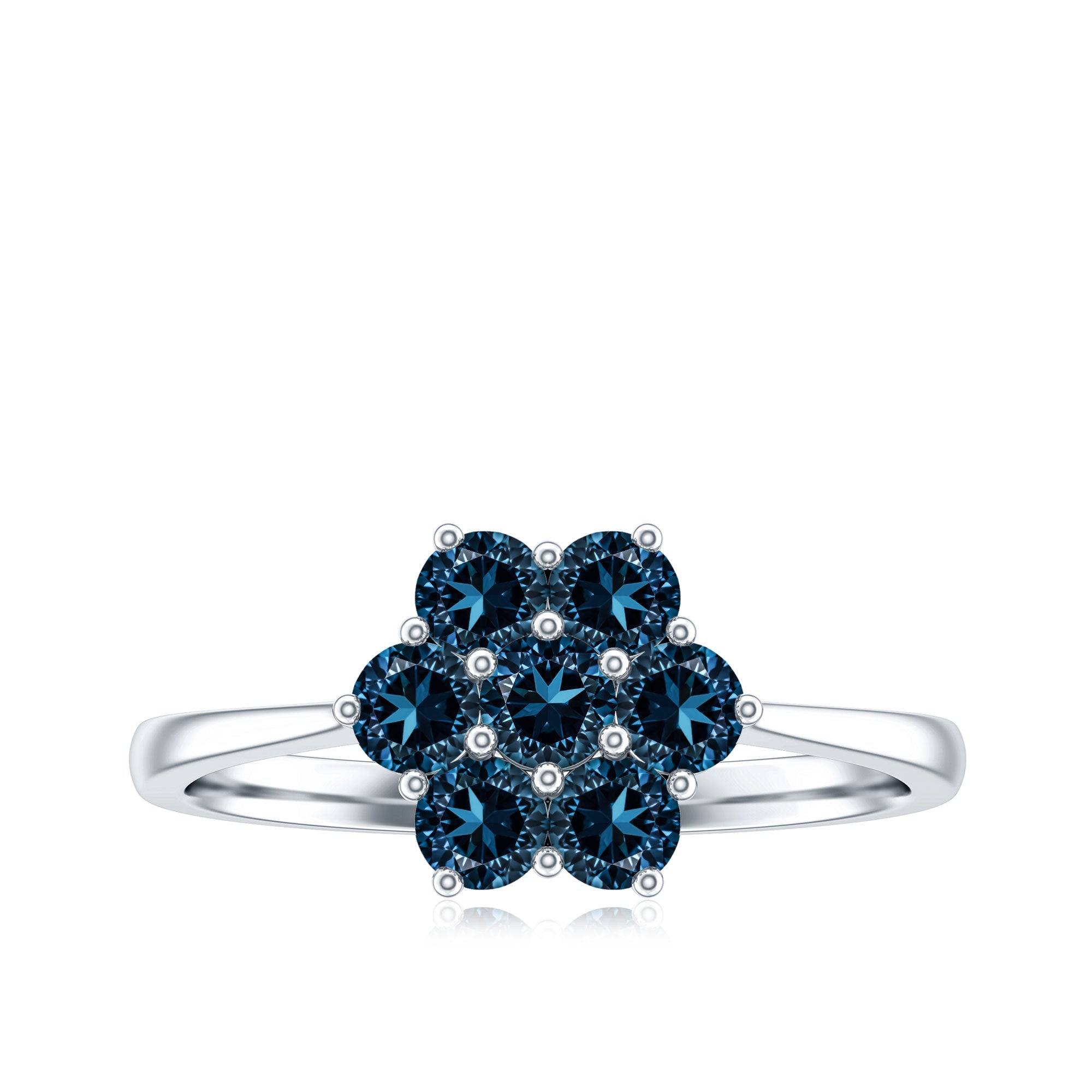 Genuine London Blue Topaz Flower Engagement Ring With Certificate
