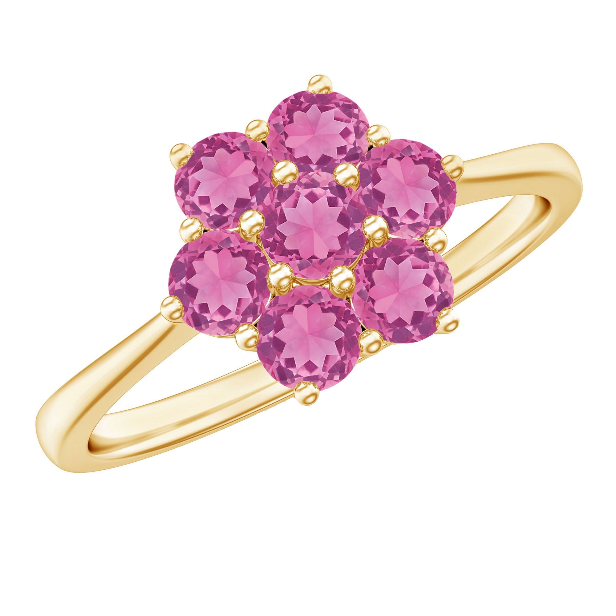 Pink Tourmaline Ring – Floral Cluster Engagement Band With Round Cut Stones