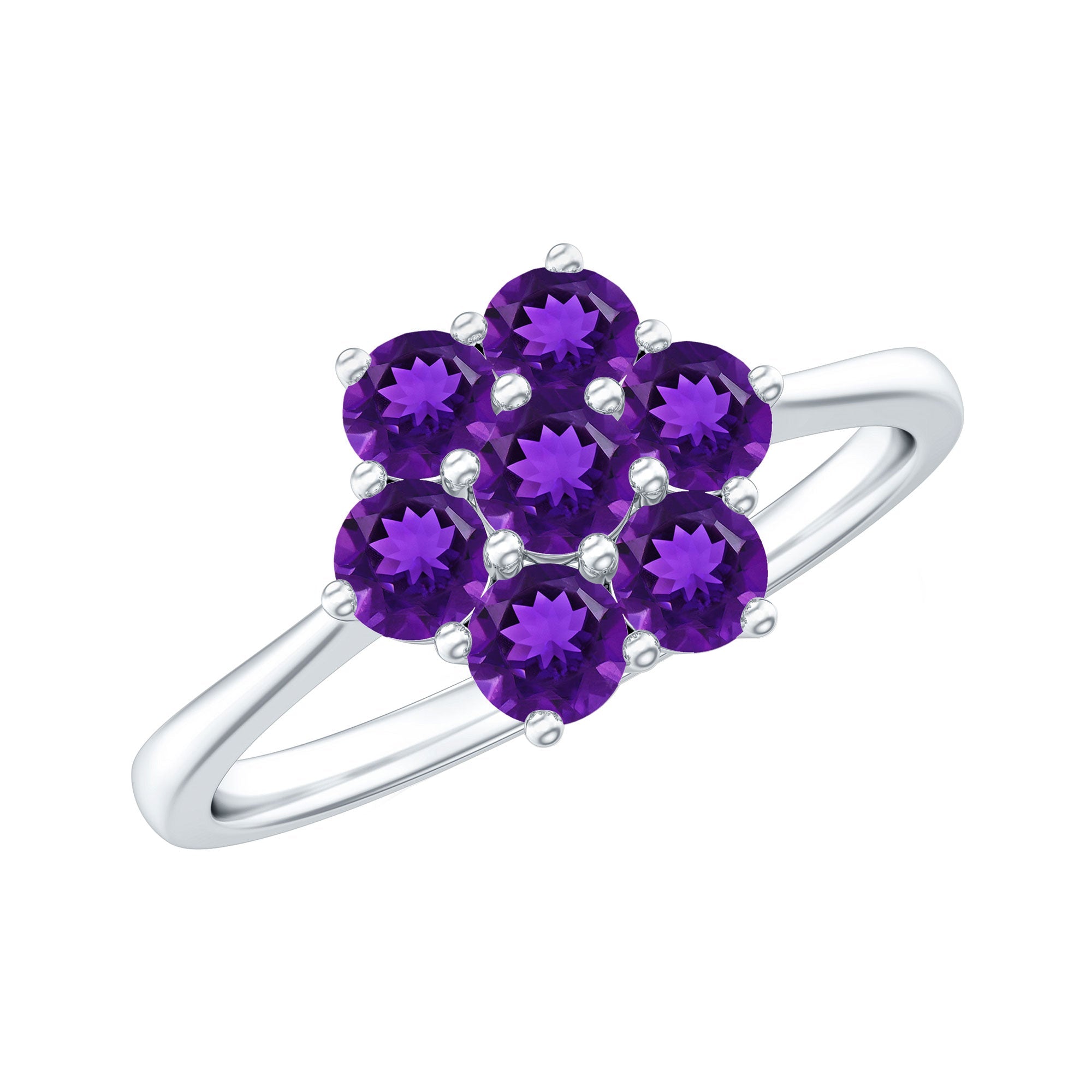 Round Shape Amethyst Cluster Flower Ring for Women
