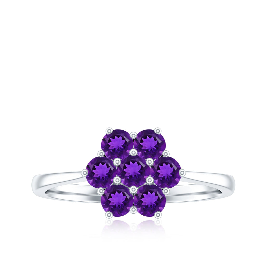 Round Shape Amethyst Cluster Flower Ring for Women