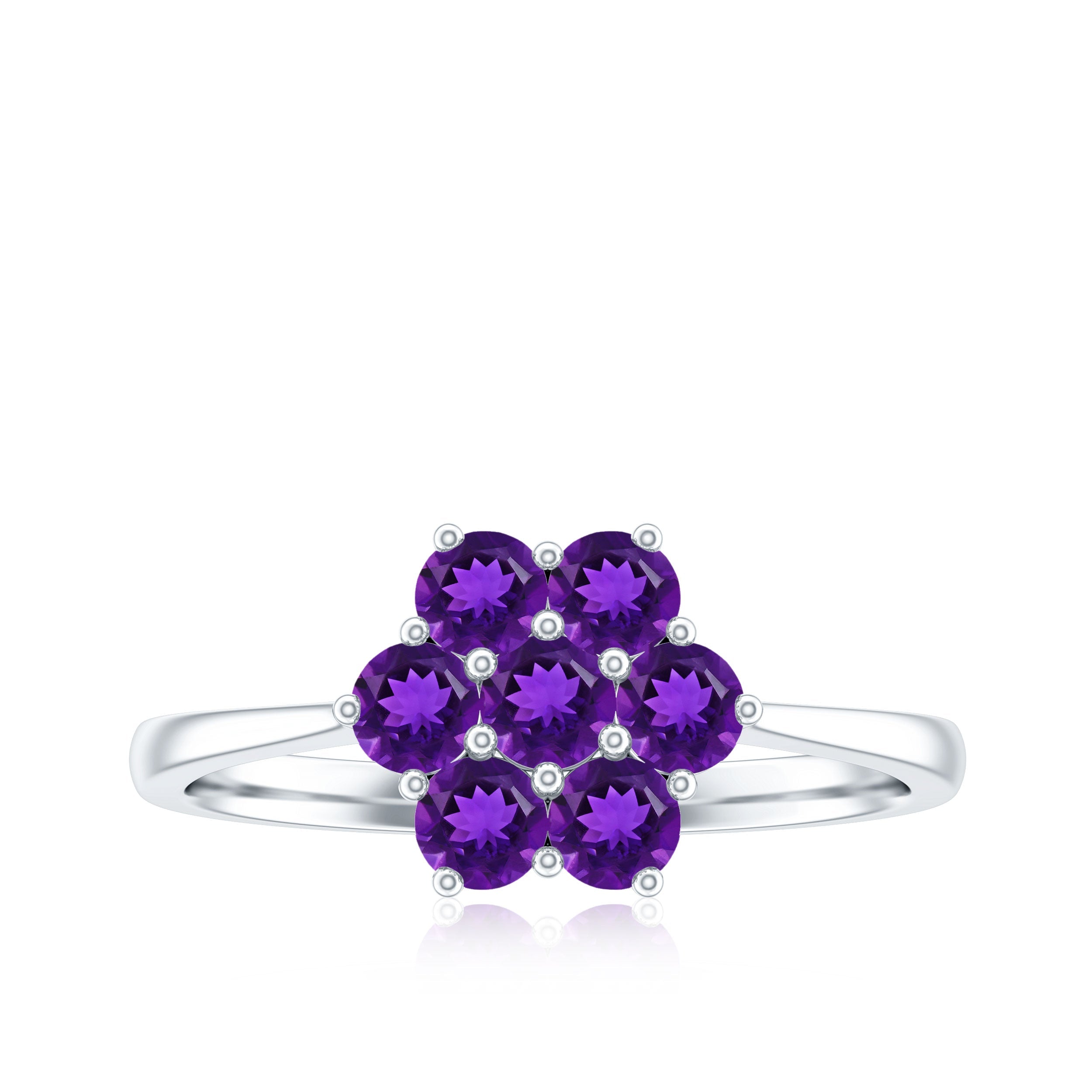 Round Shape Amethyst Cluster Flower Ring for Women