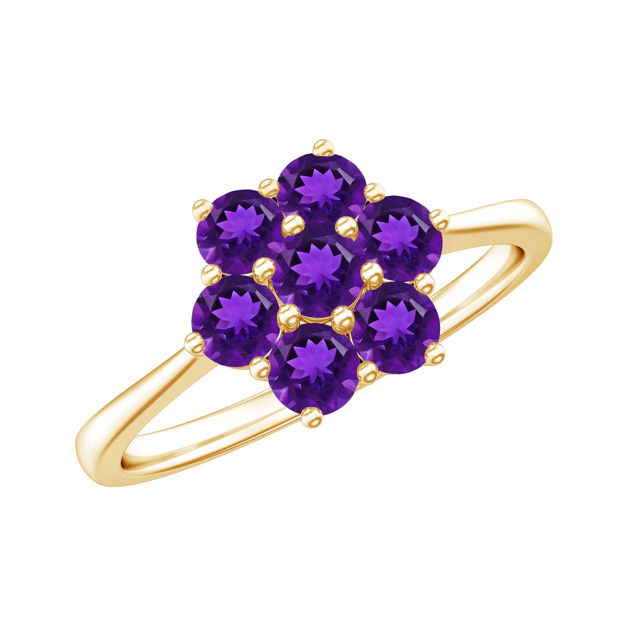 Round Shape Amethyst Cluster Flower Ring for Women