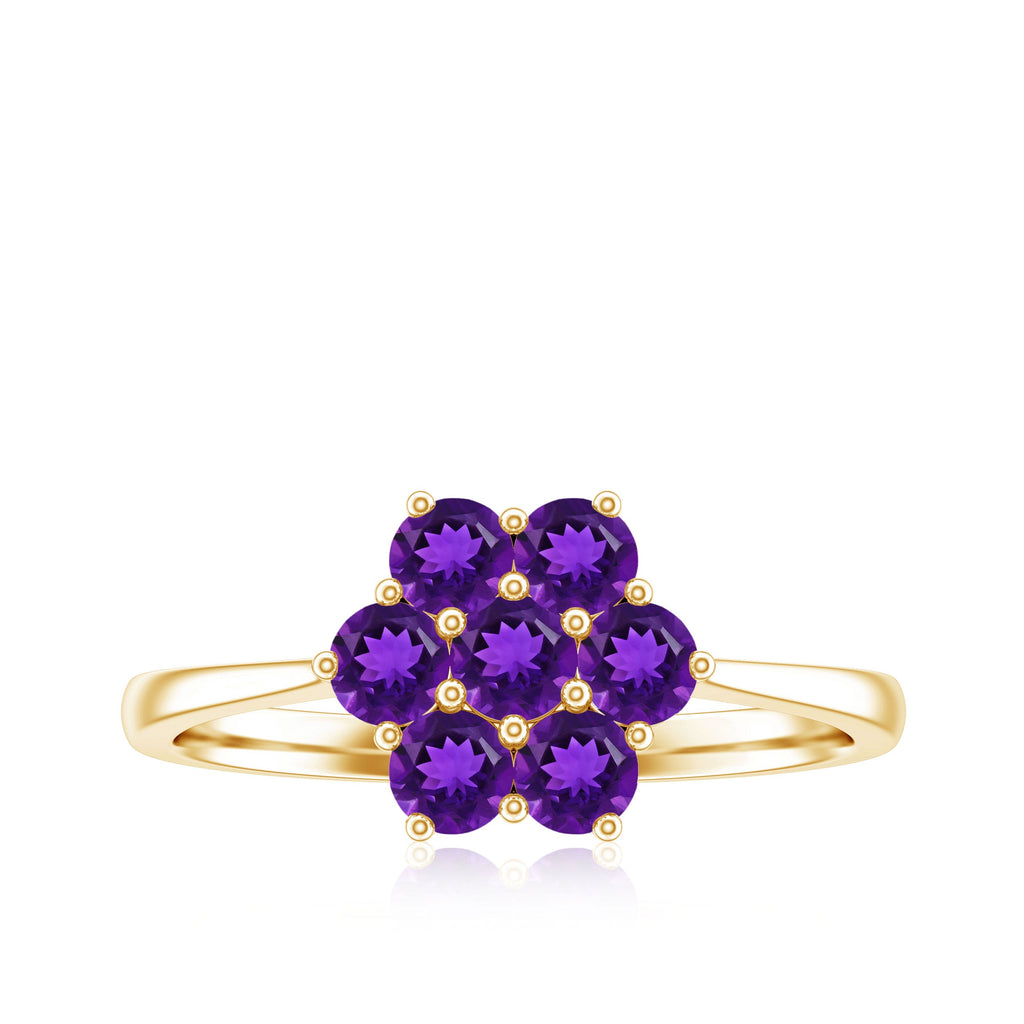 Round Shape Amethyst Cluster Flower Ring for Women