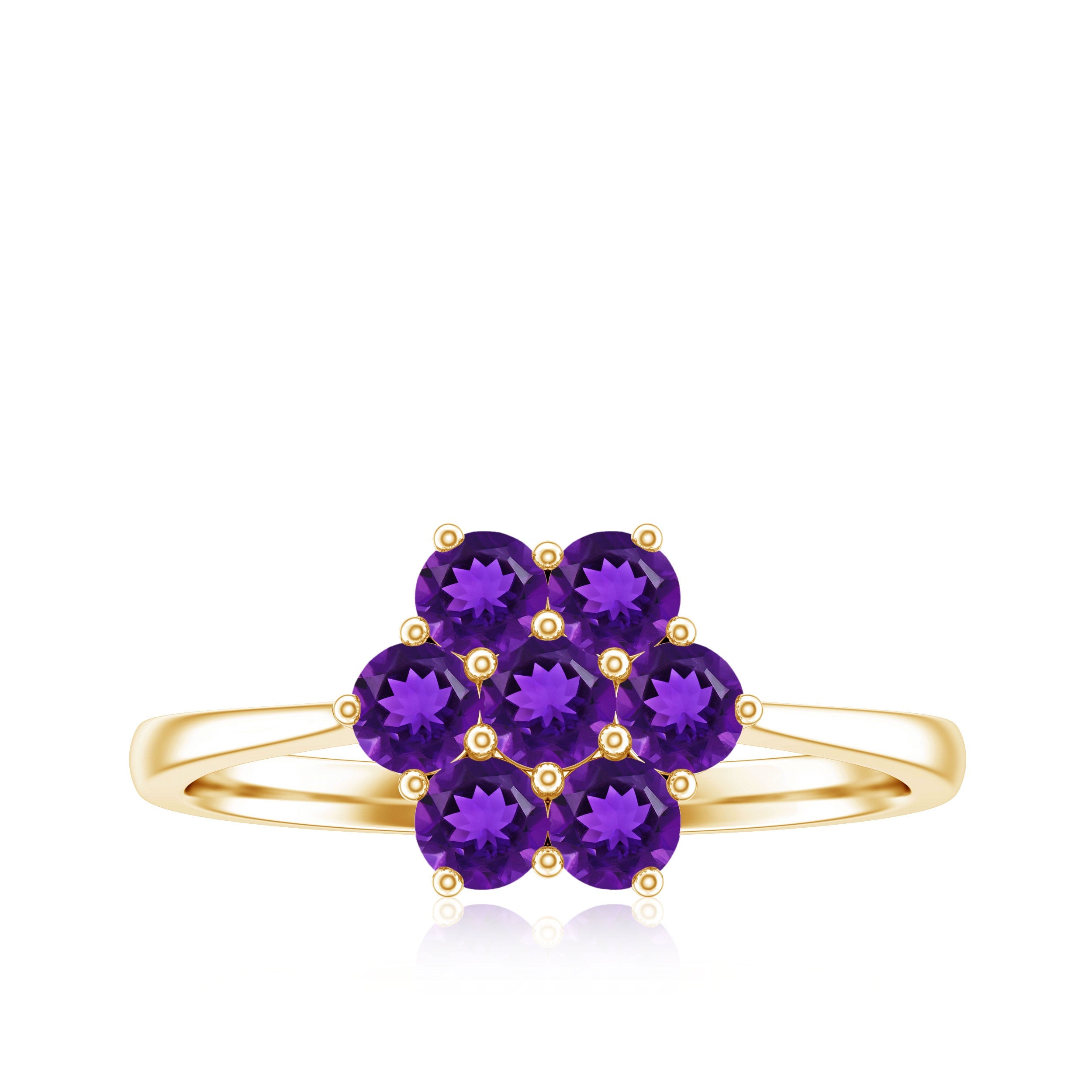 Round Shape Amethyst Cluster Flower Ring for Women