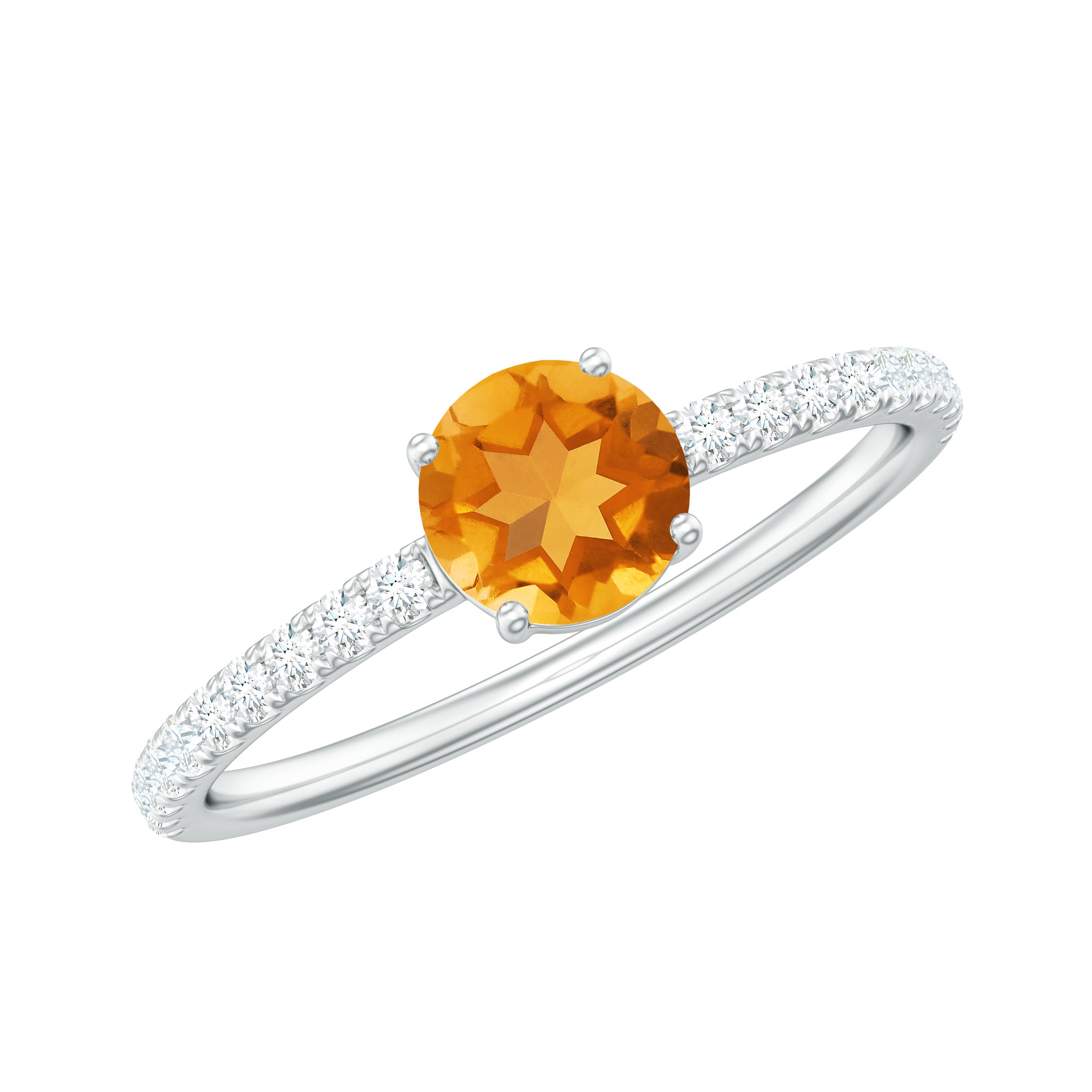 Citrine Engagement Ring – Minimalist Solitaire with Diamond Accents | AAA Quality