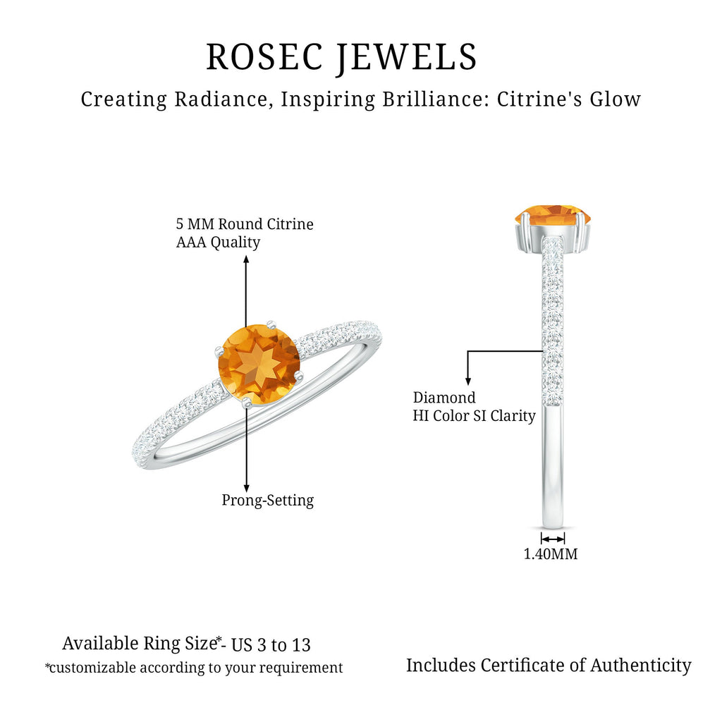 Citrine Engagement Ring – Minimalist Solitaire with Diamond Accents | AAA Quality