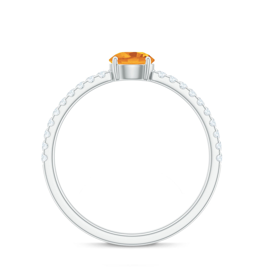 Citrine Engagement Ring – Minimalist Solitaire with Diamond Accents | AAA Quality