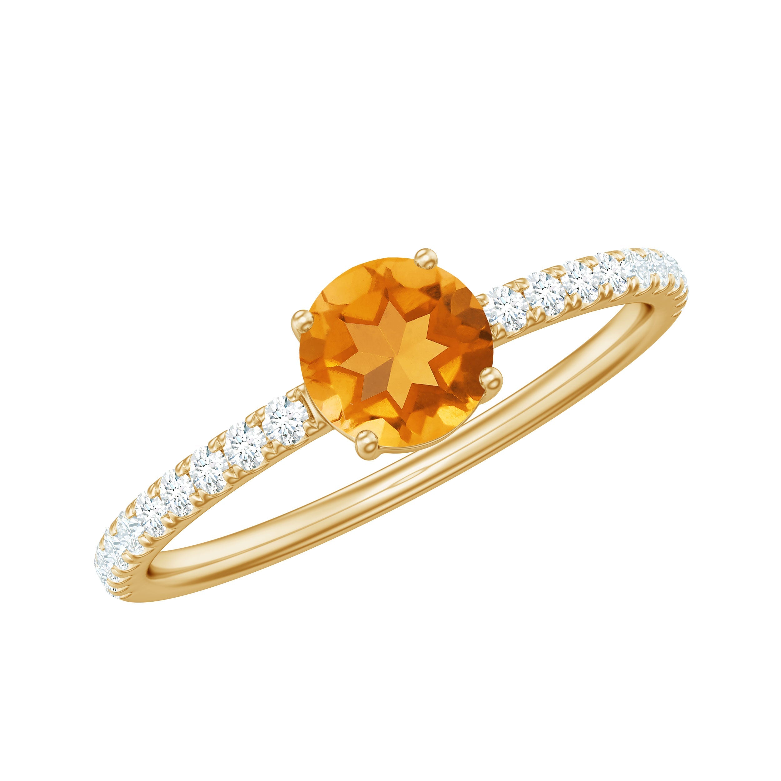 Citrine Engagement Ring – Minimalist Solitaire with Diamond Accents | AAA Quality