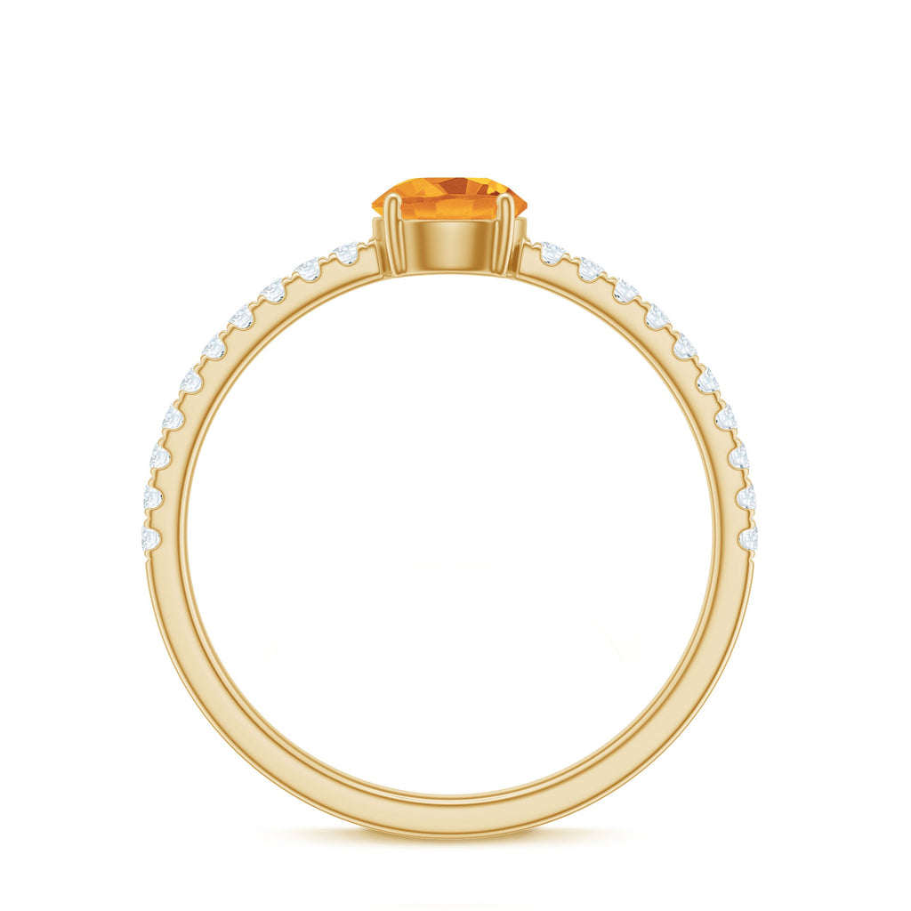 Citrine Engagement Ring – Minimalist Solitaire with Diamond Accents | AAA Quality