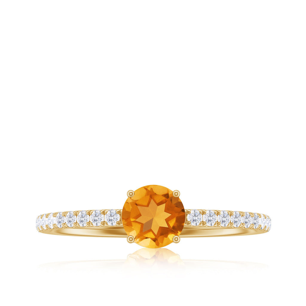 Citrine Engagement Ring – Minimalist Solitaire with Diamond Accents | AAA Quality