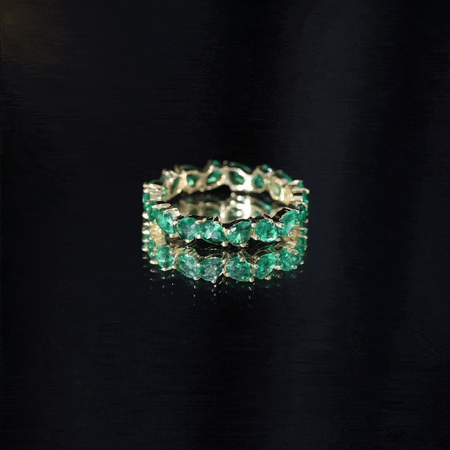 Emerald Eternity Ring – Lab Grown Pear Cut Emerald Full Eternity Band