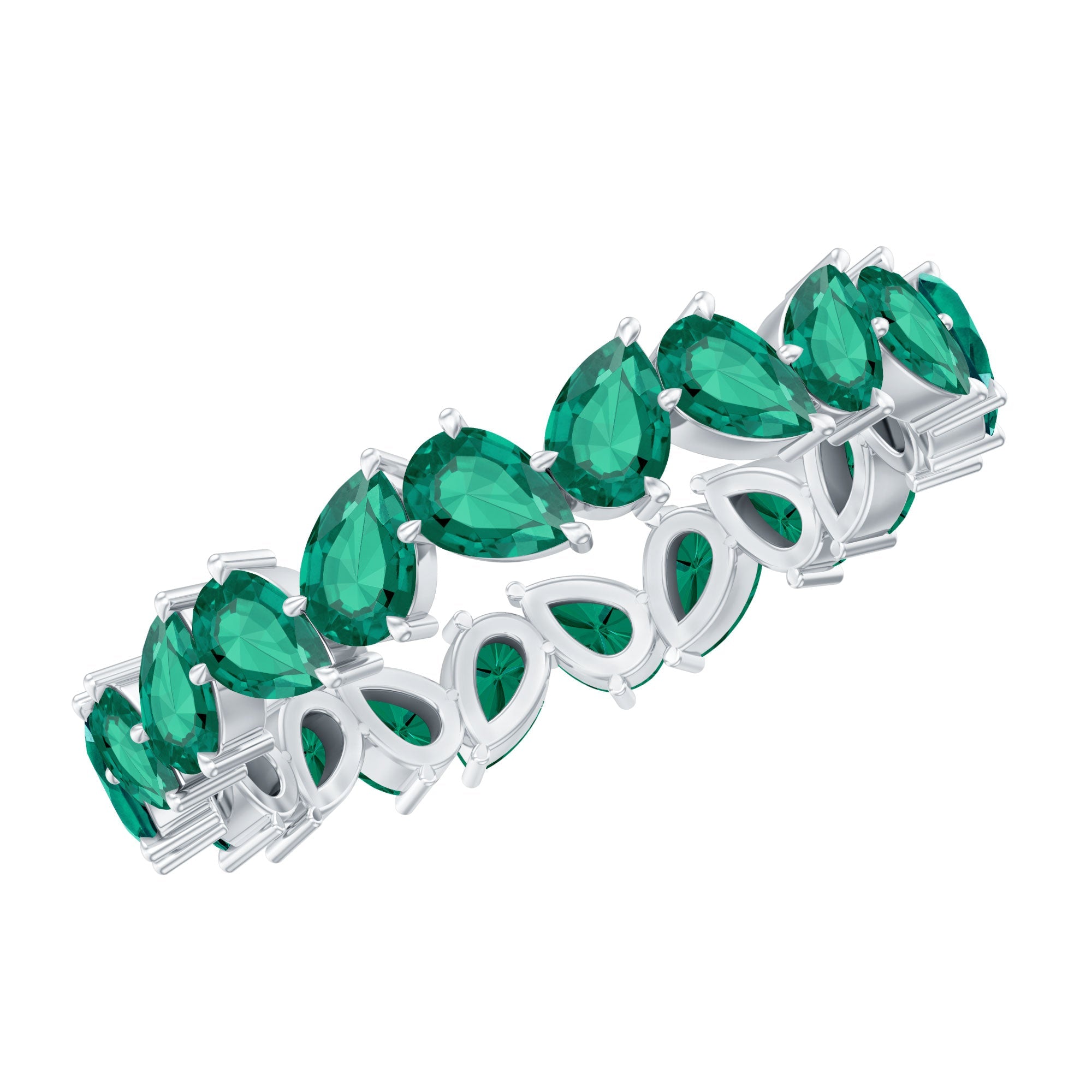 Emerald Eternity Ring – Lab Grown Pear Cut Emerald Full Eternity Band