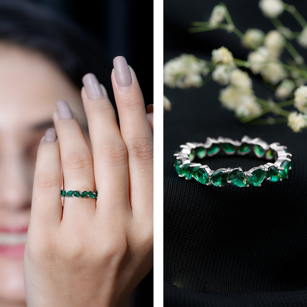 Emerald Eternity Ring – Lab Grown Pear Cut Emerald Full Eternity Band