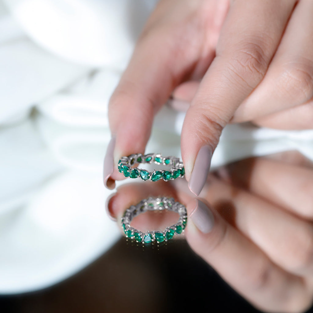Emerald Eternity Ring – Lab Grown Pear Cut Emerald Full Eternity Band