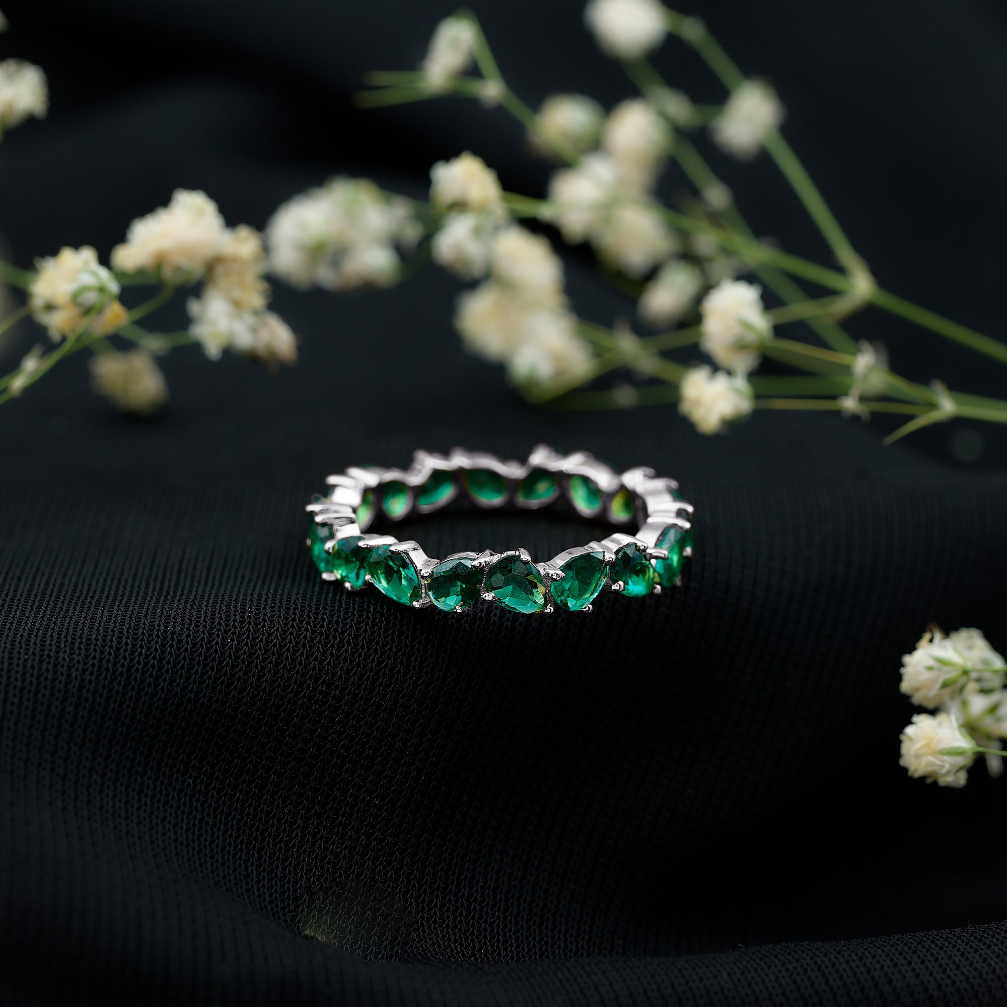 Emerald Eternity Ring – Lab Grown Pear Cut Emerald Full Eternity Band