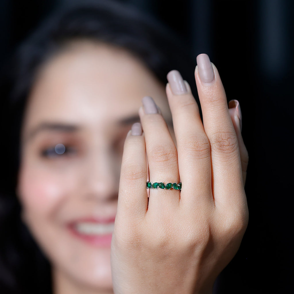 Emerald Eternity Ring – Lab Grown Pear Cut Emerald Full Eternity Band