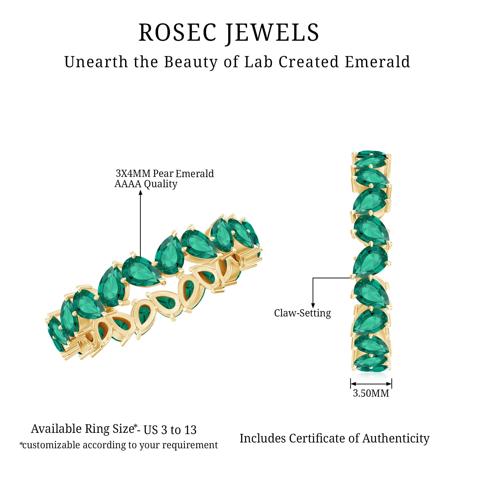 Emerald Eternity Ring – Lab Grown Pear Cut Emerald Full Eternity Band