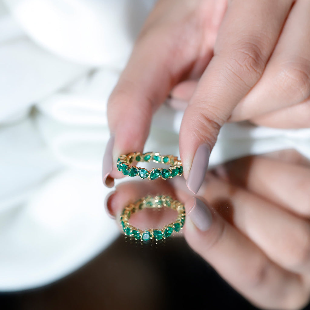 Emerald Eternity Ring – Lab Grown Pear Cut Emerald Full Eternity Band