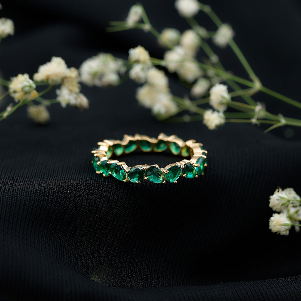 Emerald Eternity Ring – Lab Grown Pear Cut Emerald Full Eternity Band