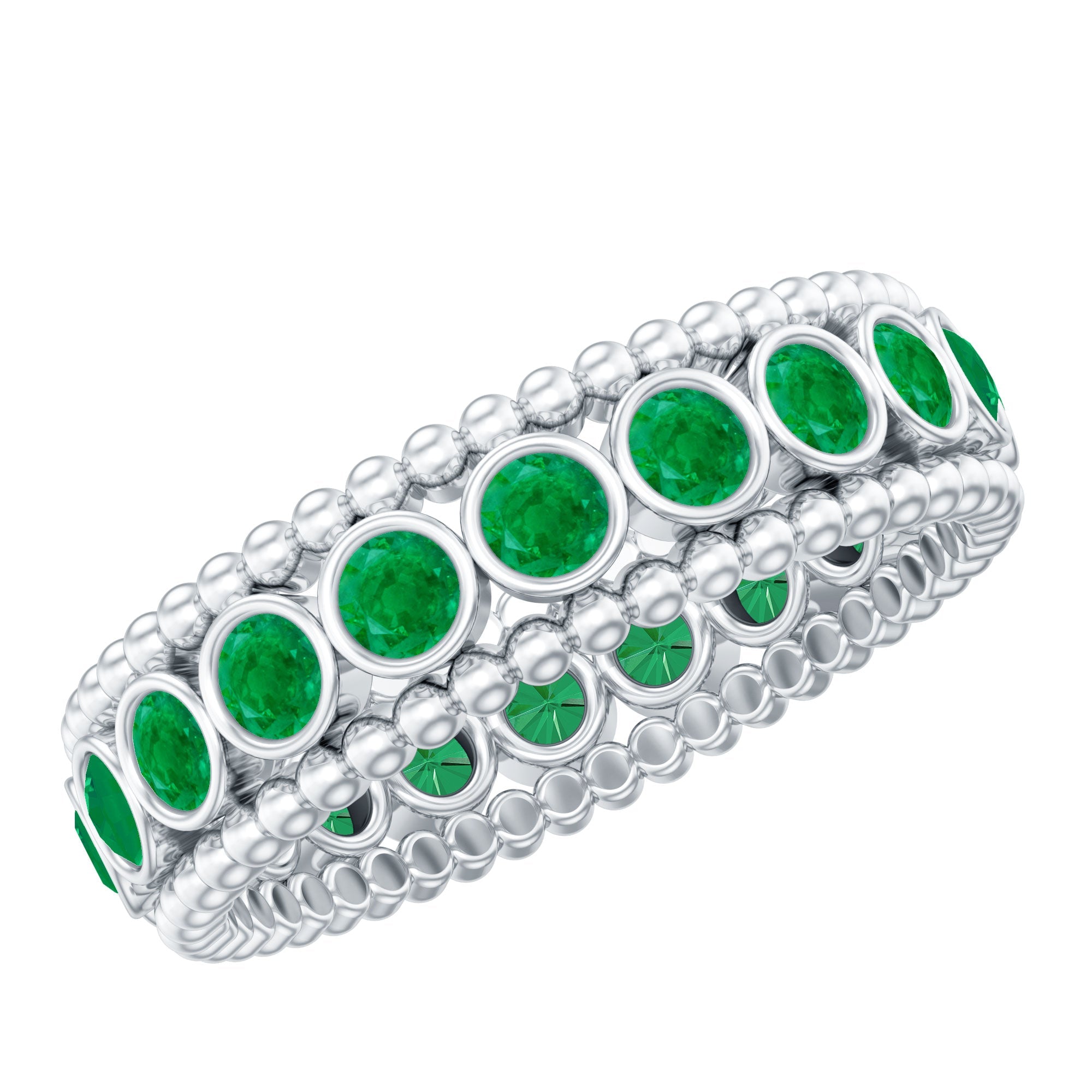 Emerald Wedding Band – Vintage Bezel Setting Ring with AAA Quality Emeralds