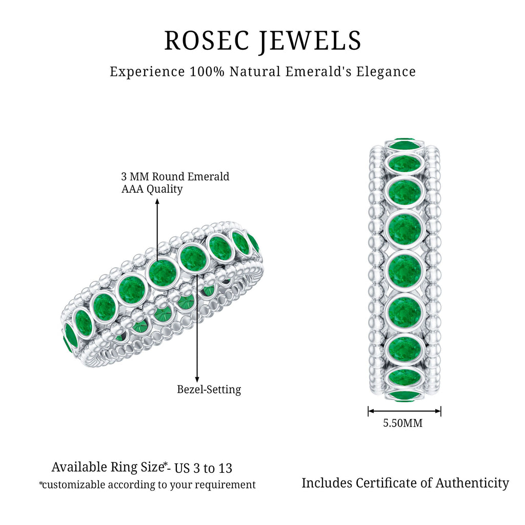 Emerald Wedding Band – Vintage Bezel Setting Ring with AAA Quality Emeralds